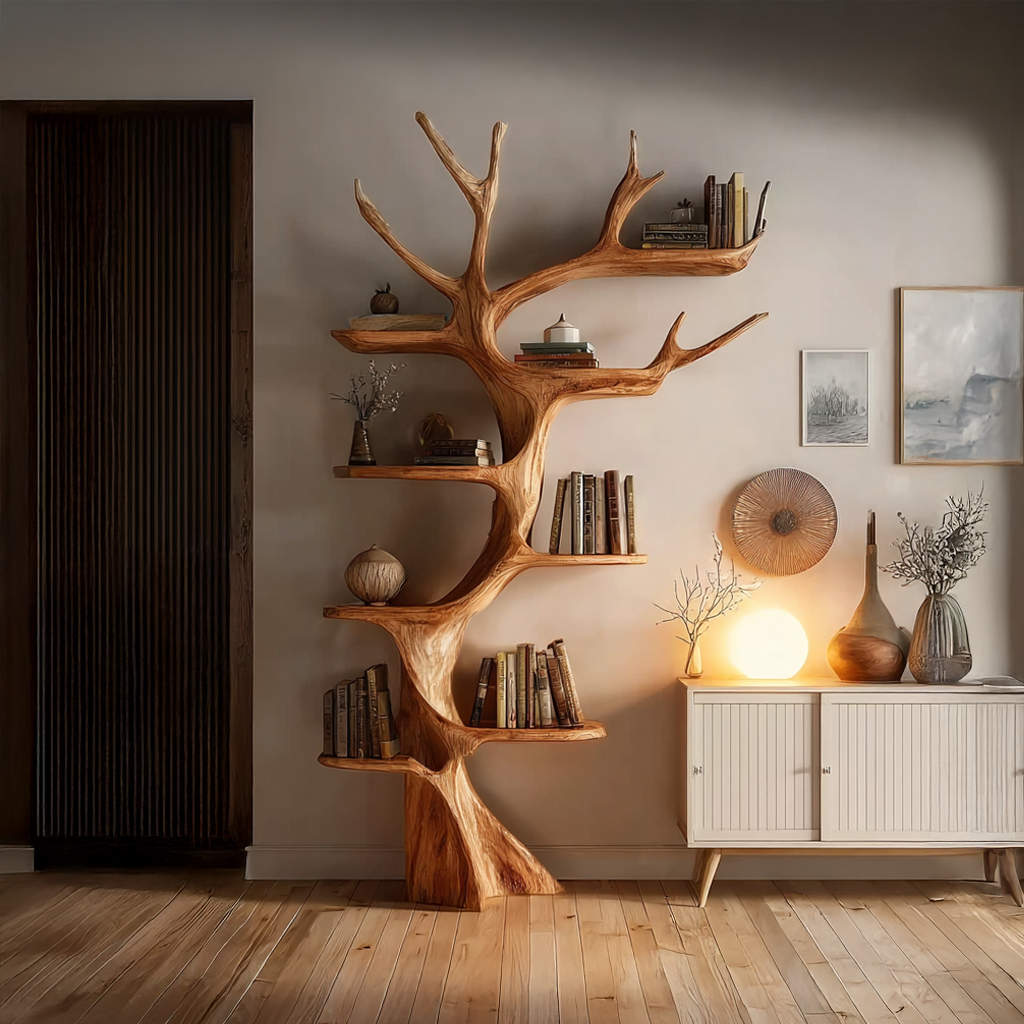 Rustic Tree Bookshelf Living Room SINLSATB208