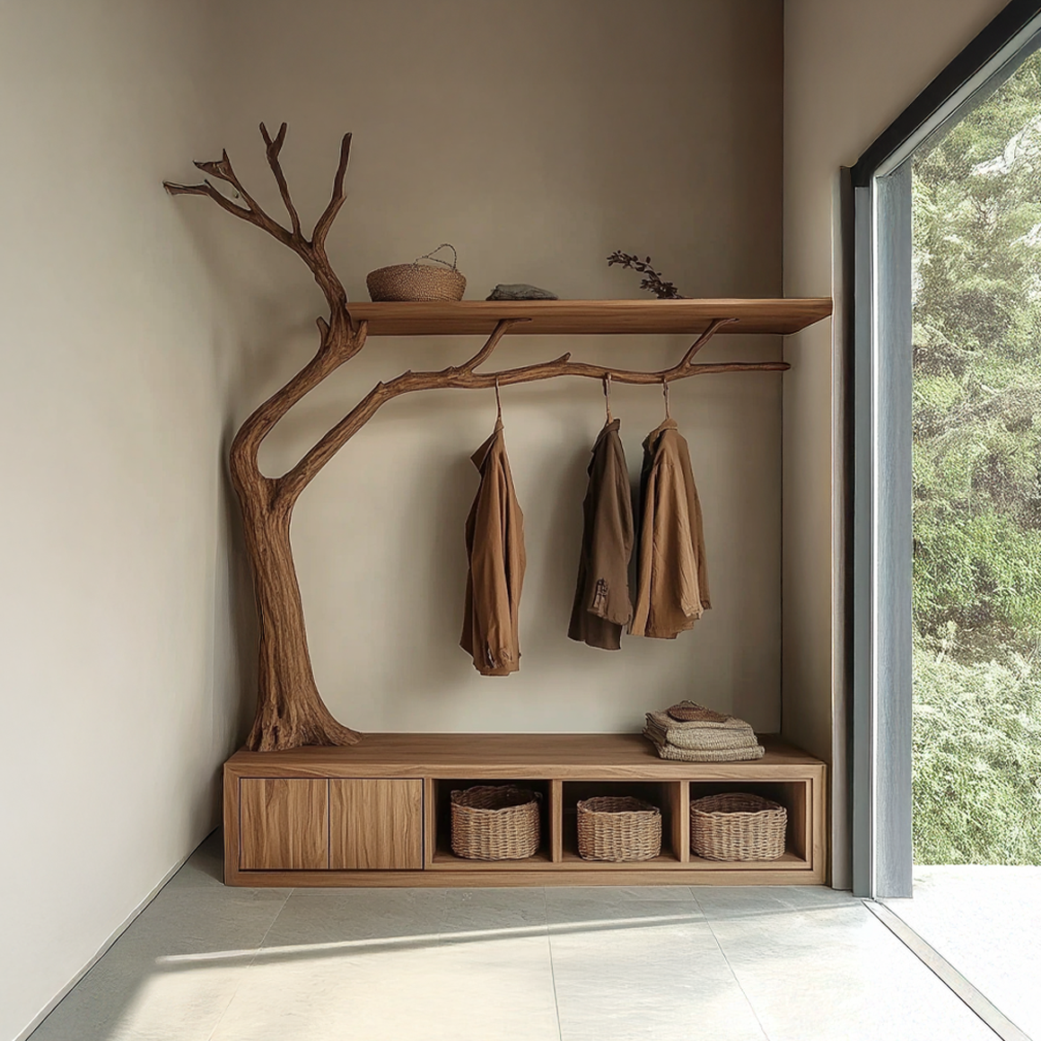 Rustic Wooden Cabinet With Tree Shaped Living And Bedroom SINLSATCR027