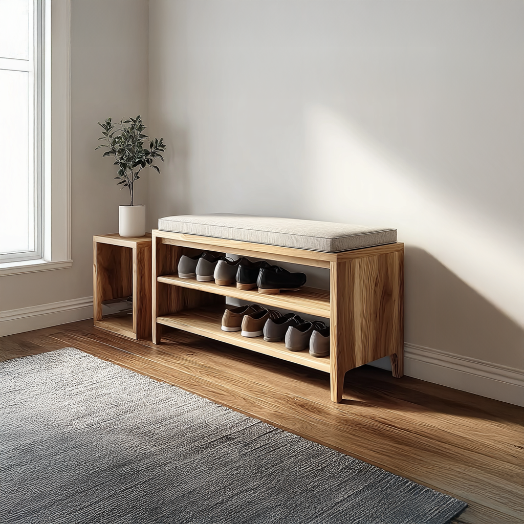 Midcentury Shoe Rack Bench Entryway Storage SINLSASB037