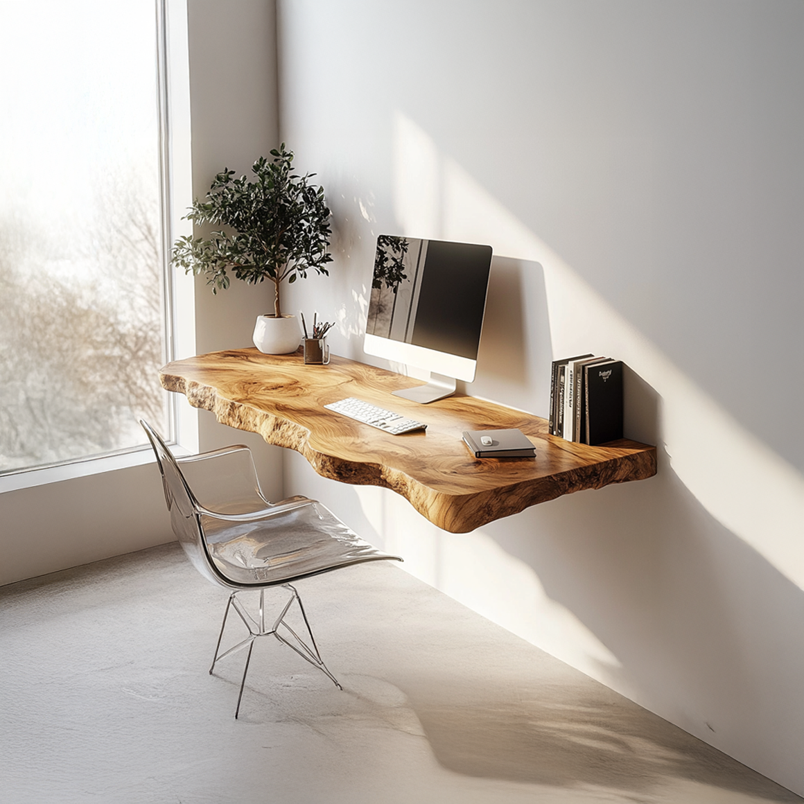 Rustic Live Edge Floating Desk Office Or Bedroom SINLSAFL284