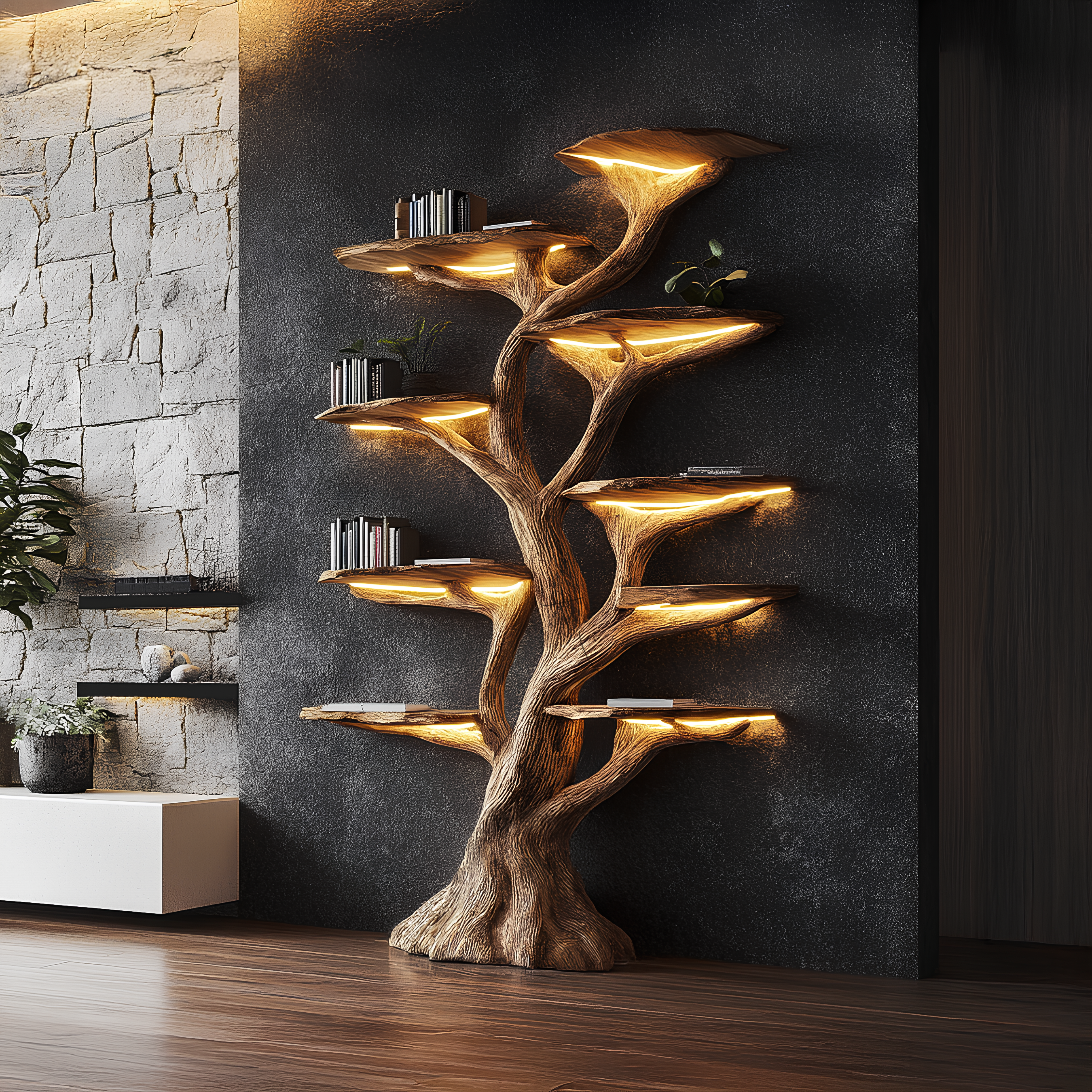 Wooden Tree Bookshelf Rustic Custom Display Gift SINLSATB192