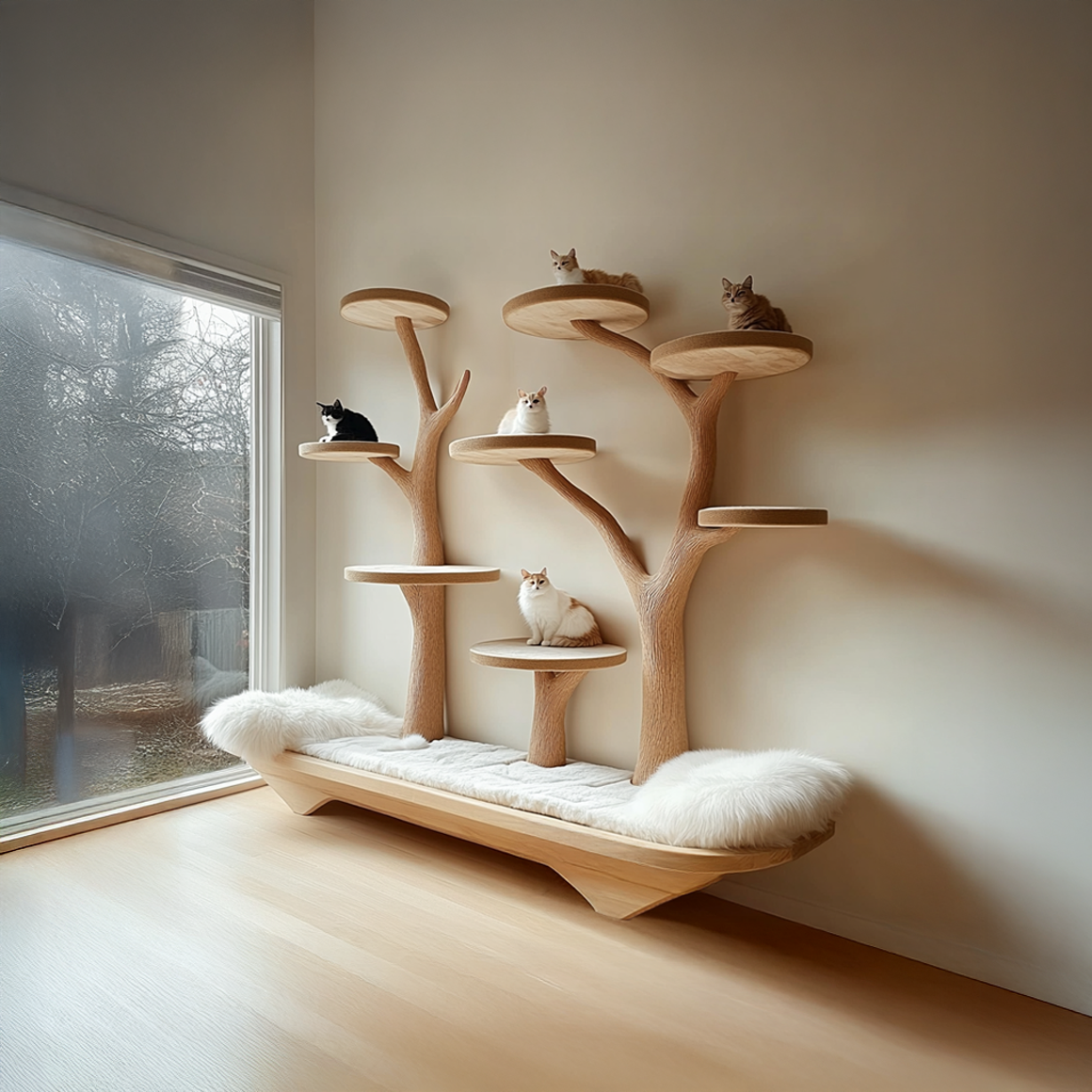 Rustic Cat Tree Play Furniture With Bench Living Room SINLSATT061