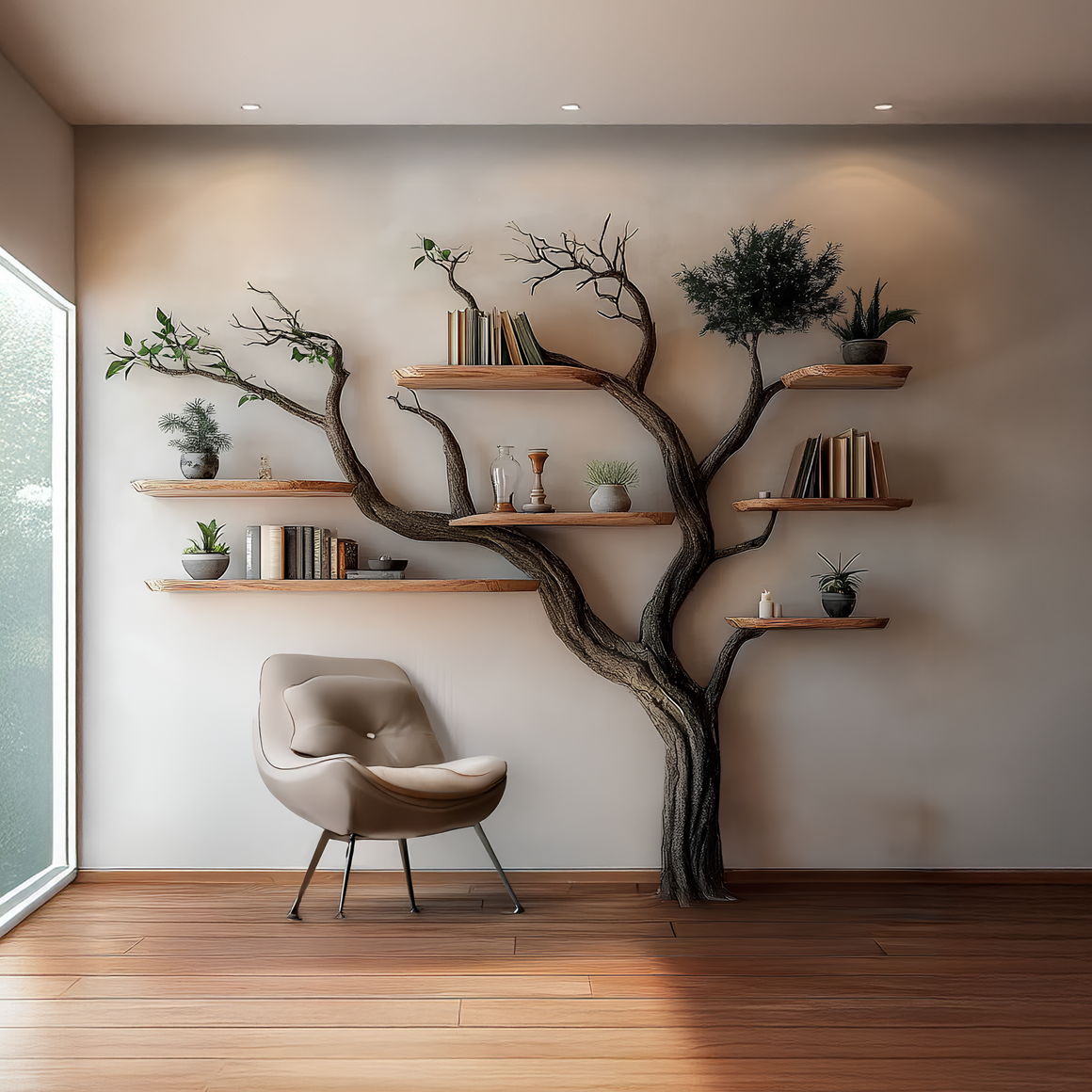 Rustic Tree Bookshelf Living Room Wall Storage SINLSATB306
