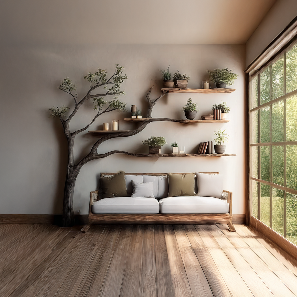 Rustic Branch Bookshelf Living Room Wall Organizer SINLSATB307
