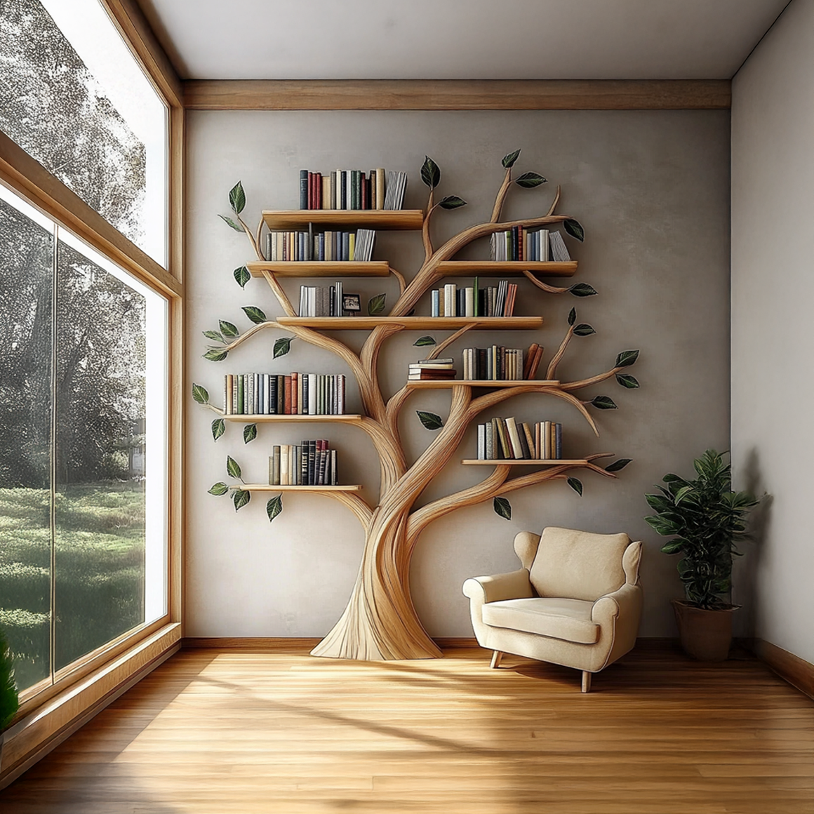 Rustic Tree Bookshelf Living Room Reading Corner SINLSATB304