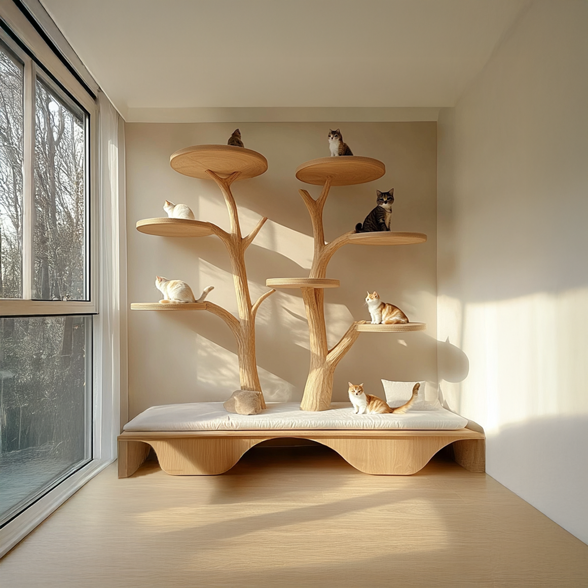Rustic Cat Tree Wall Shelf Bedroom Seating Bench SINLSATT056