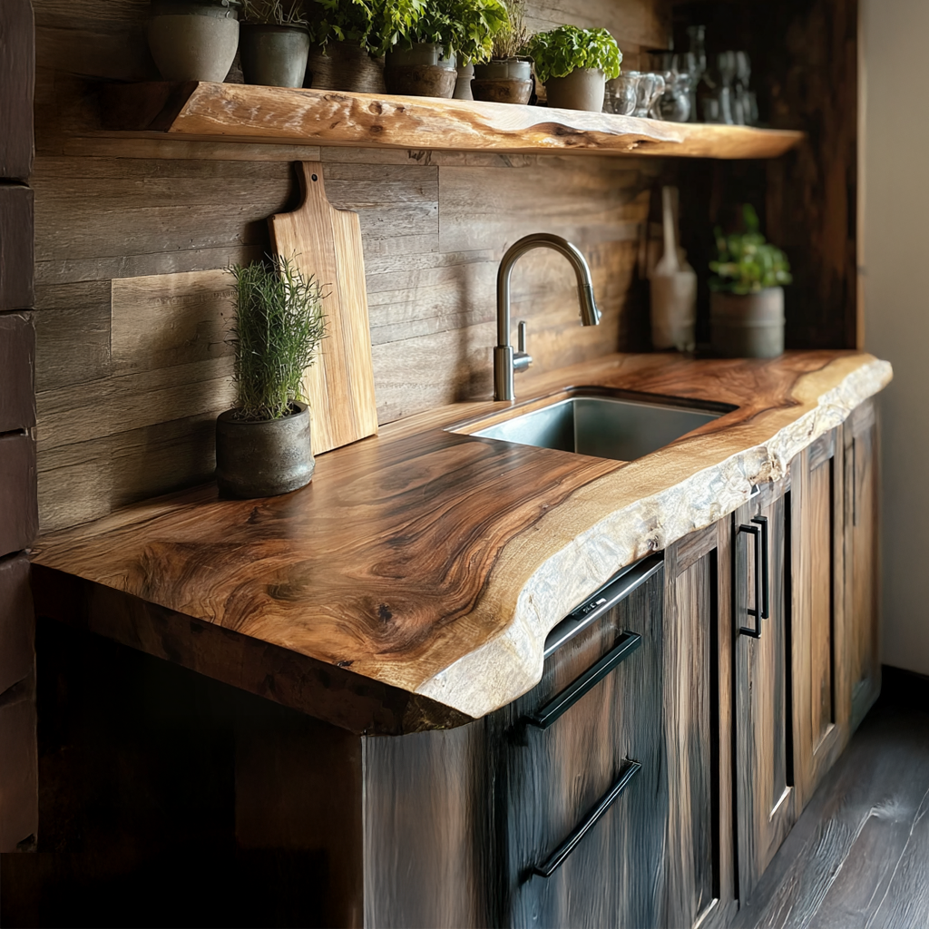 Rustic Live Edge Kitchen Counter Kitchen Or Cooking Space SINLSAKI007