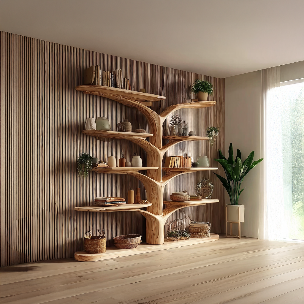 Rustic Tree Wall Bookshelf Living Bedroom SINLSATB225