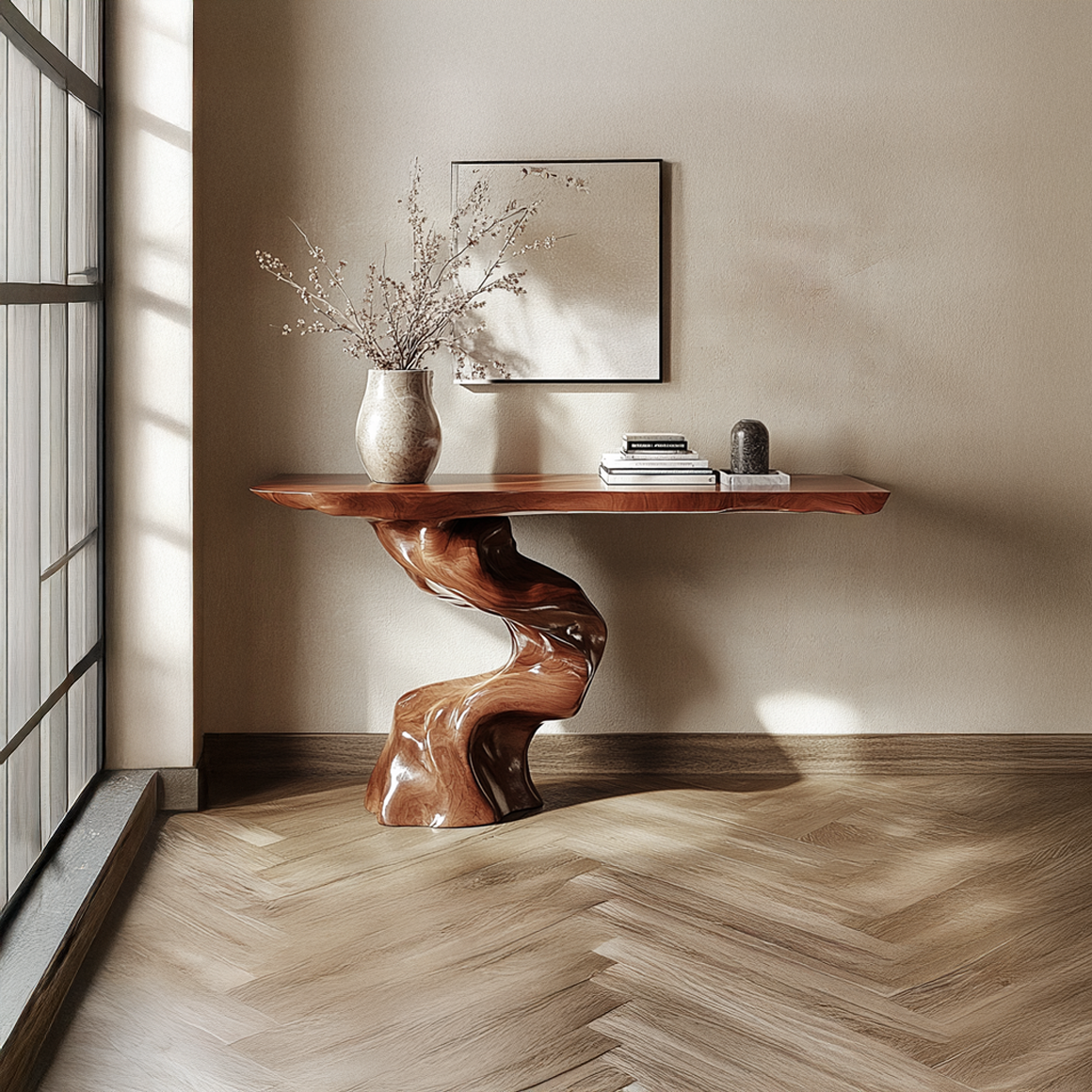 Rustic Entry Table Organic Carved Legs Cozy Corner SINLSACS321