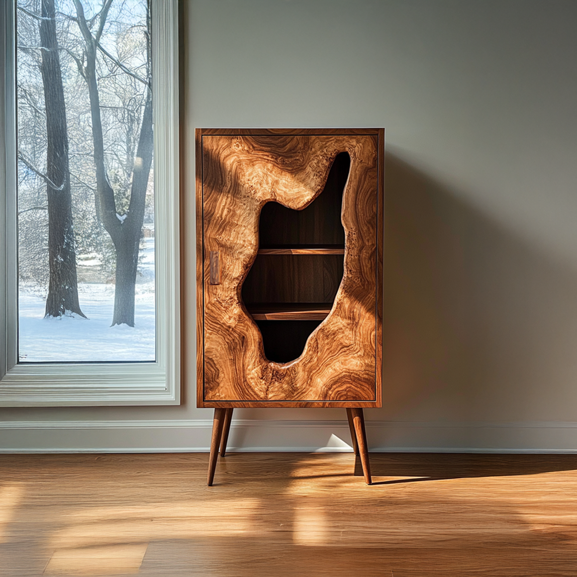 Mid Century Modern Curved Door Cabinet Living Room Or Entryway SINLSASC245