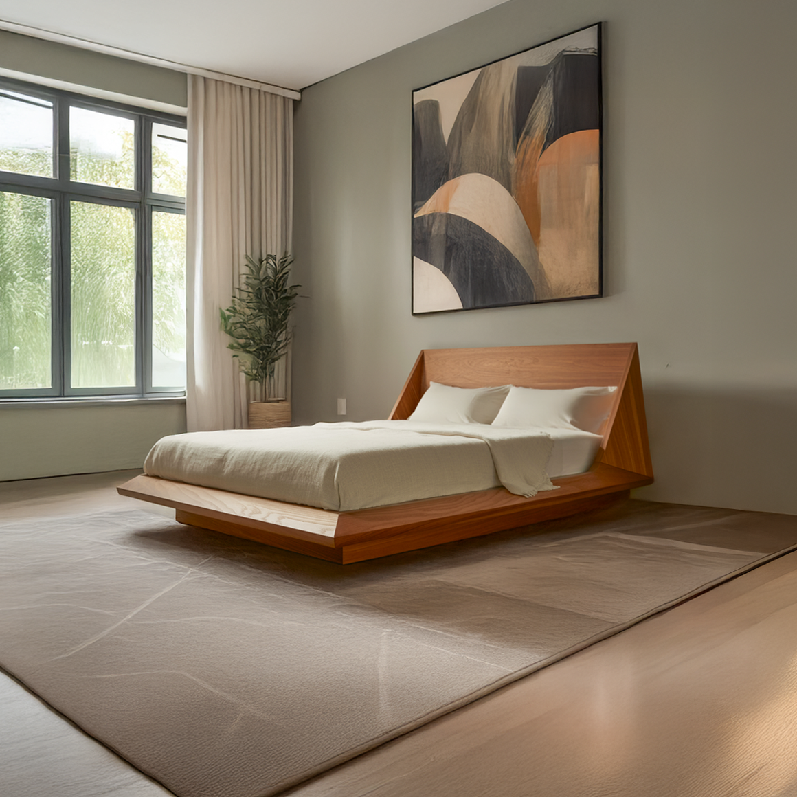 Mid Century Modern Low Bed Bedroom Living Space SINLSAWB62