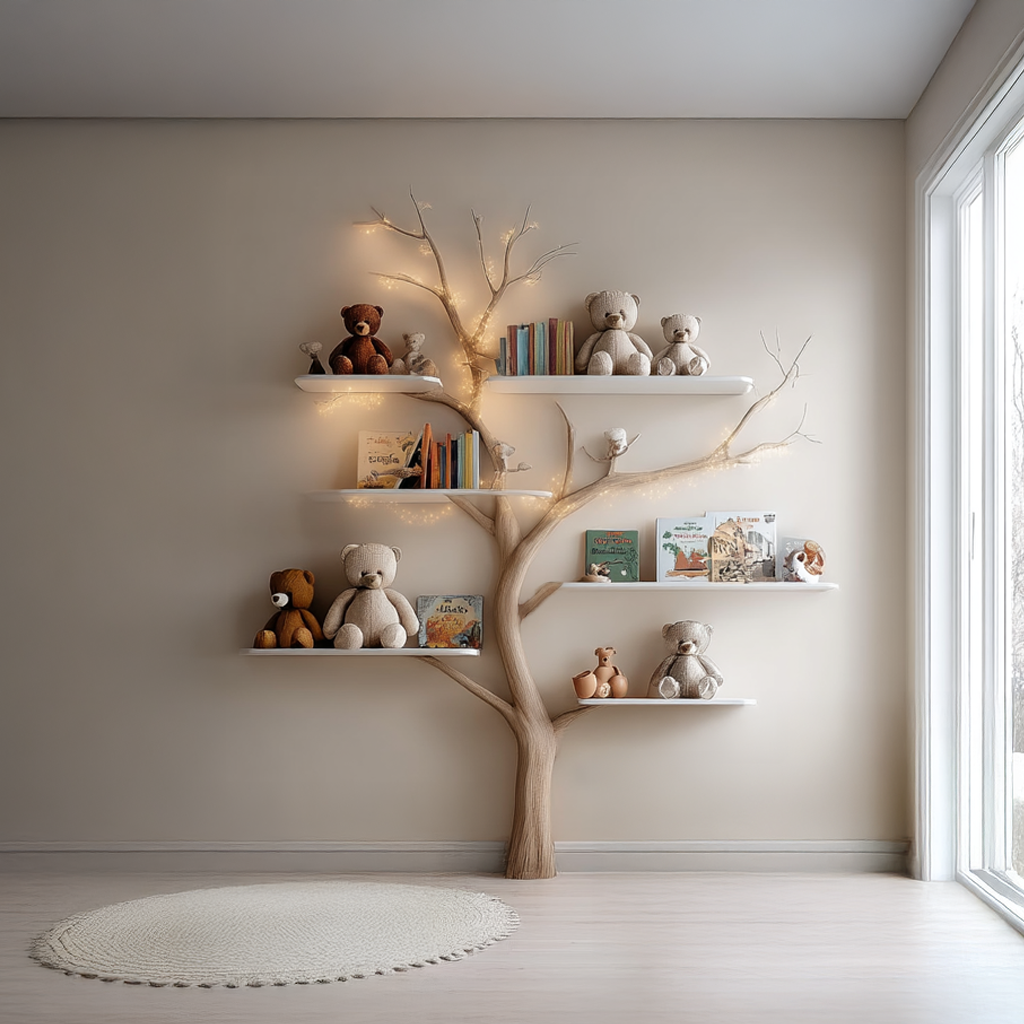 Midcentury Tree Bookshelf Nursery Bedroom SINLSATB256