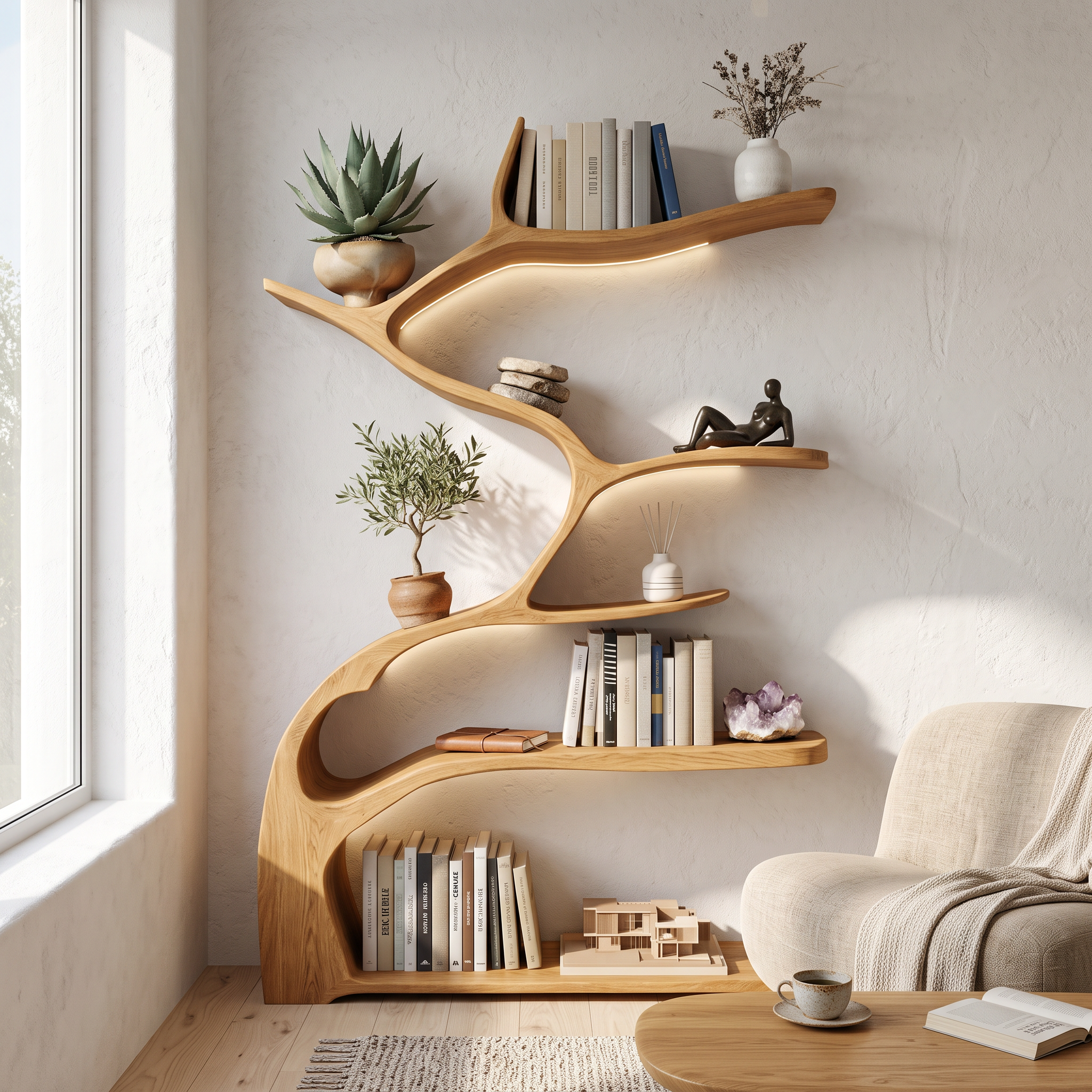 Tree Bookshelf Wooden Live Edge Rustic Farmhouse Gift SINLSATB189