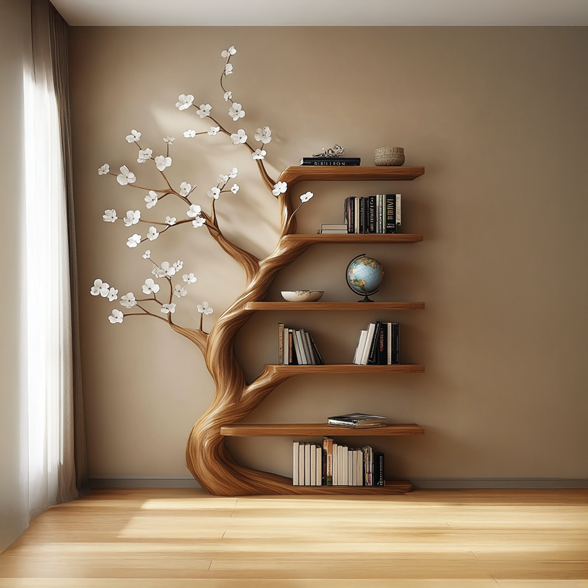 Rustic Tree Bookshelf Living Room Flower Design SINLSATB315