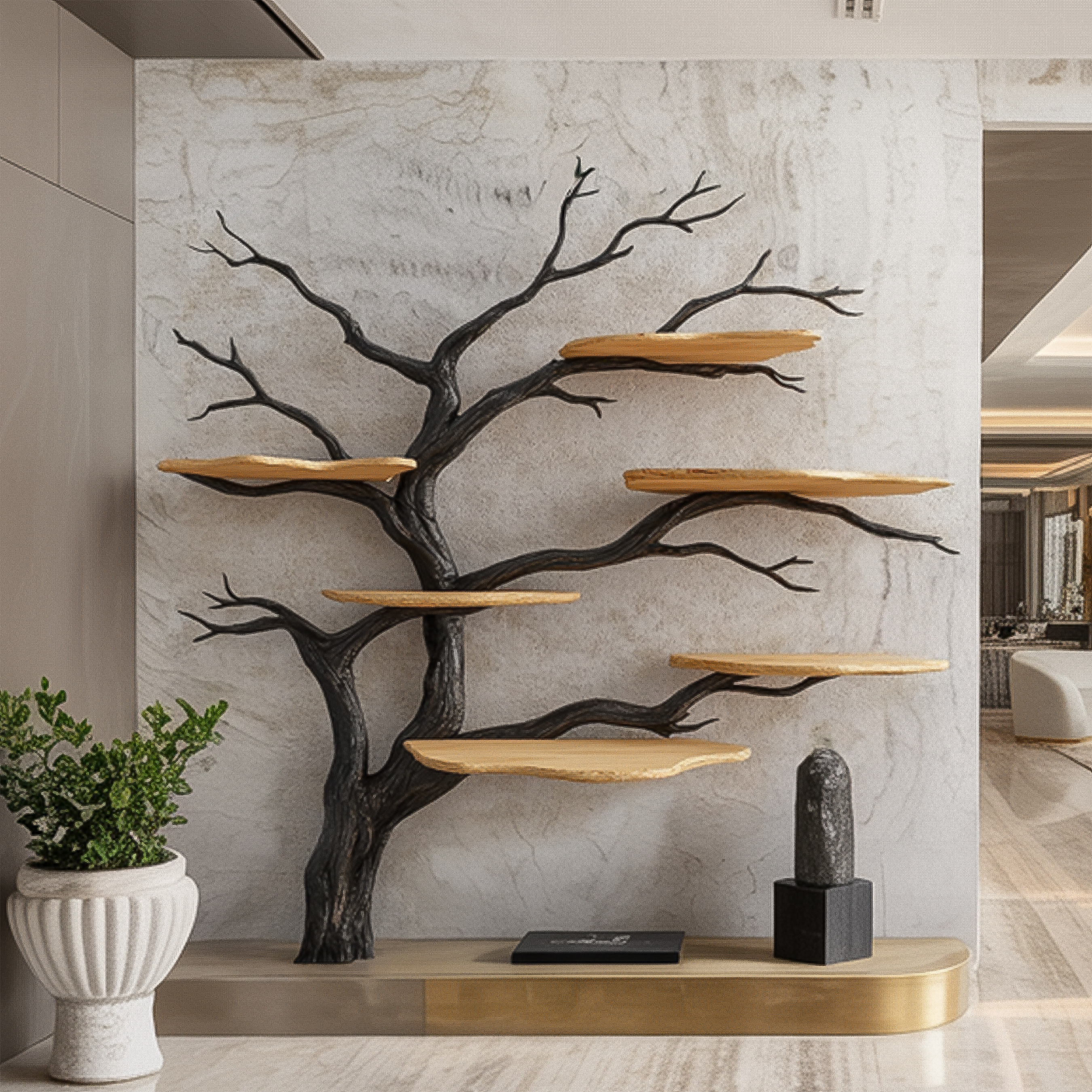Rustic Tree Display Shelf Modern Living Room SINLSATB564