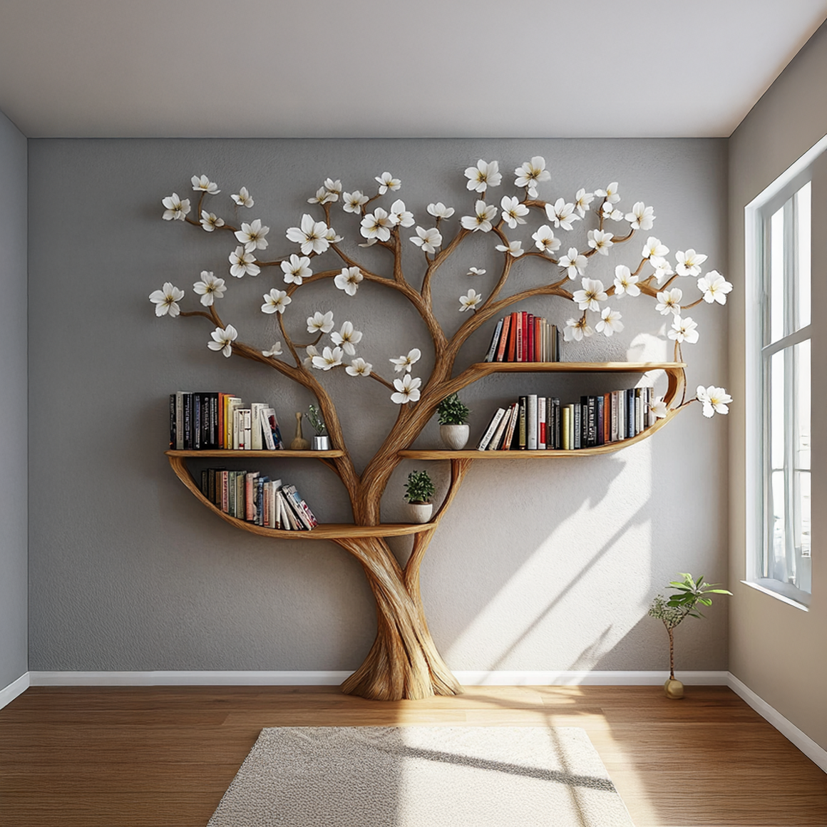 Rustic Tree Bookshelf Living Room Or Bedroom Flower Design SINLSATB456