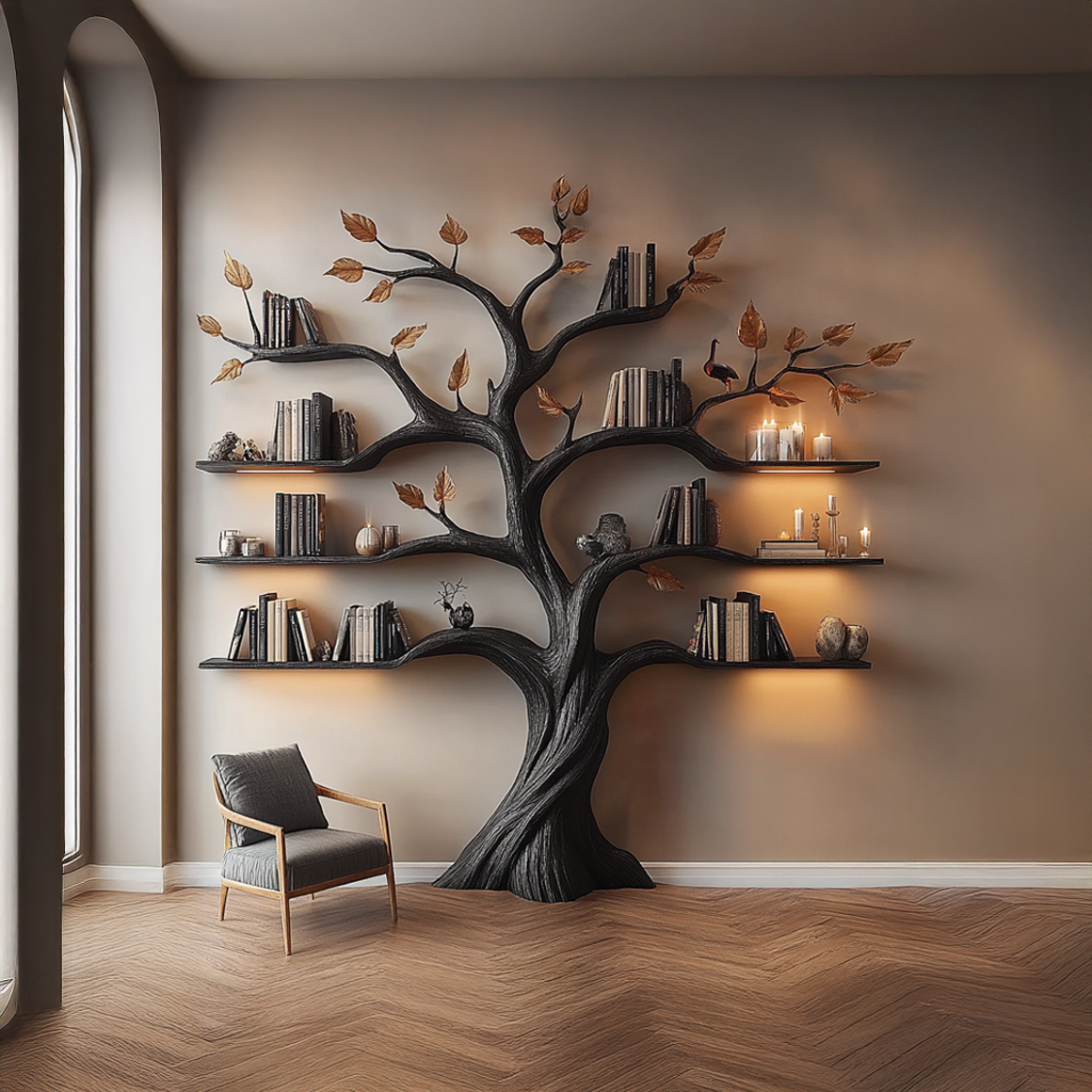 Rustic Halloween Tree Bookshelf Living Room Gothic Decor SINLSATB457