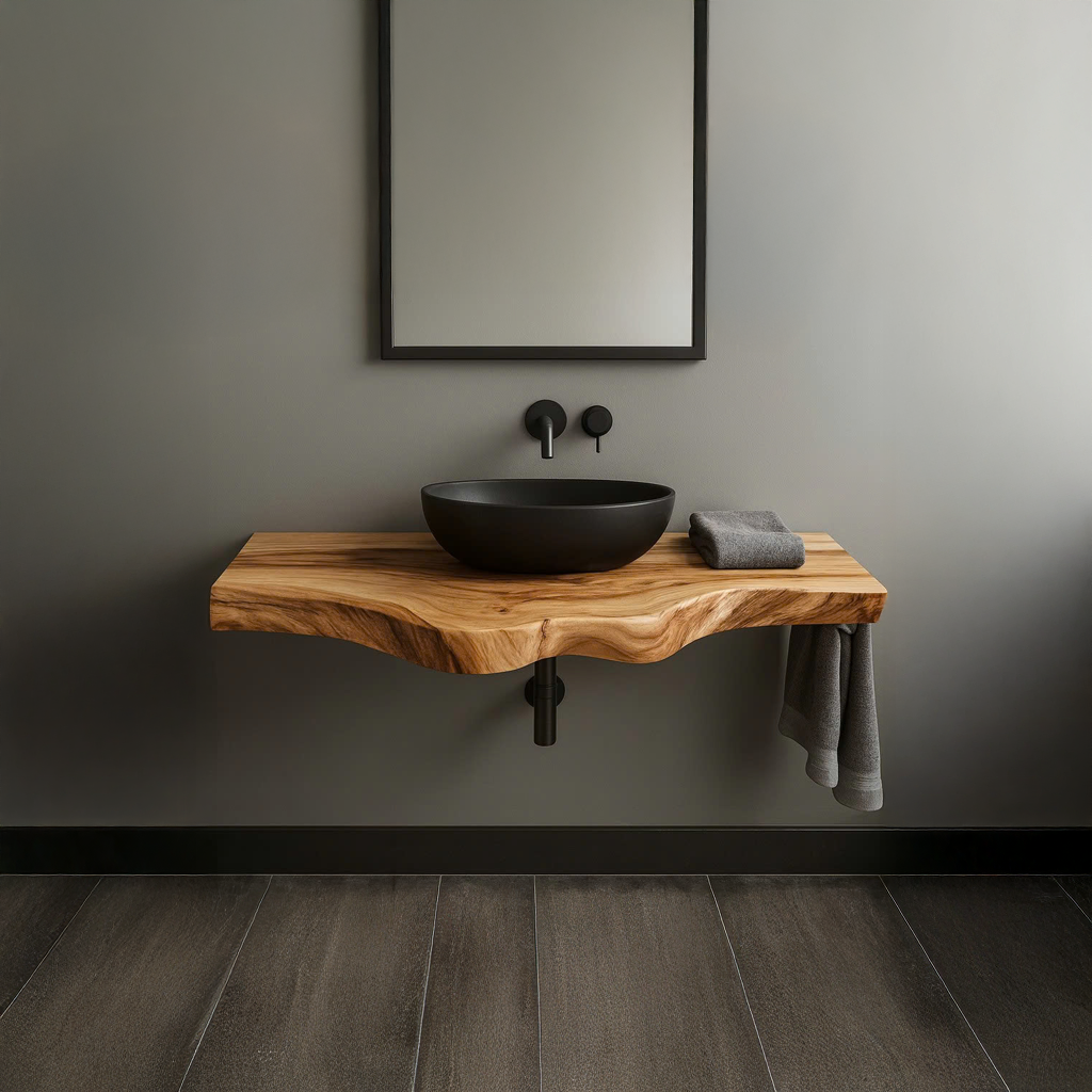 Rustic Floating Shelf Solid Wood Vanity Bathroom SINLSABRV096