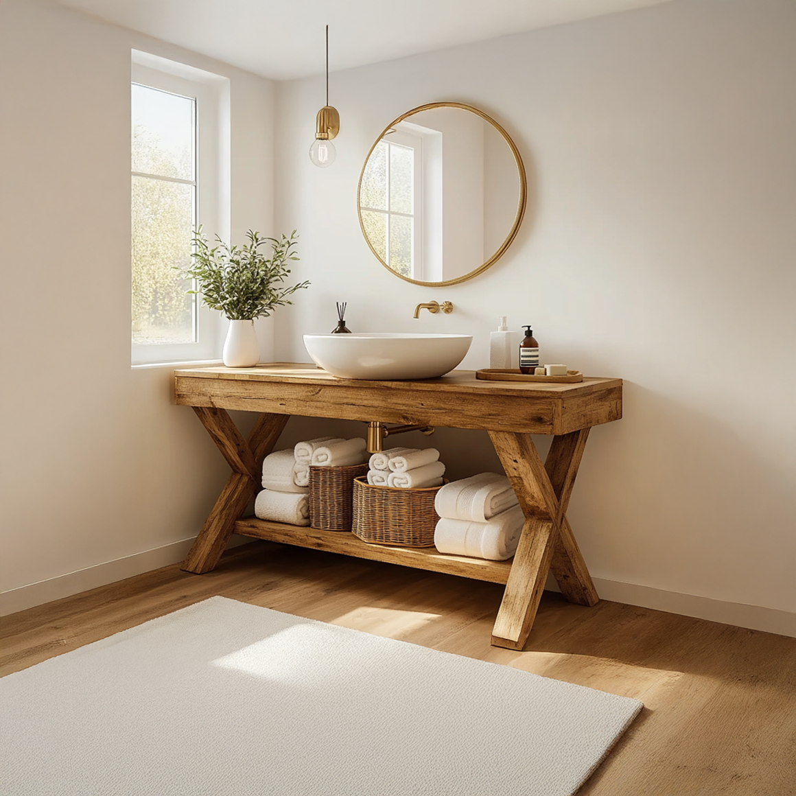 Rustic Bathroom Vanity Table Solid Wood Farmhouse Bathroom Decor SINLSABRV199