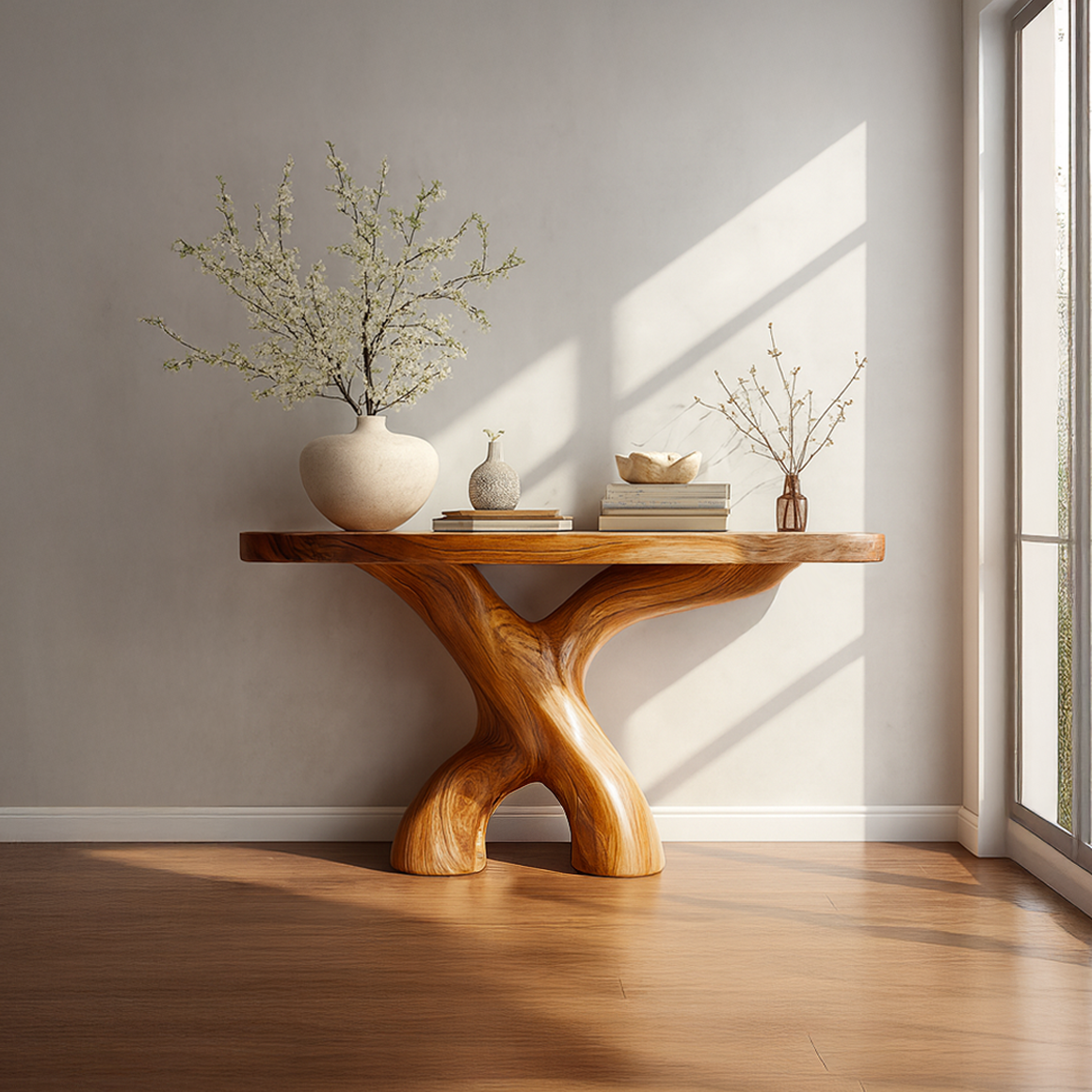 Mid Century Organic Console Table Hallway Or Entryway SINLSACS025