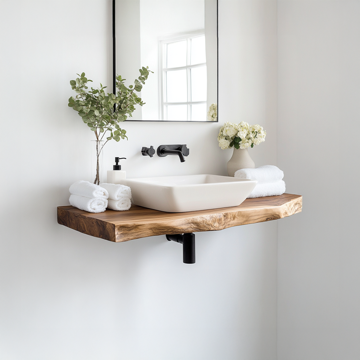 Mid Century Bathroom Vanity Shelf Natural Wood Bathroom Style SINLSABRV225