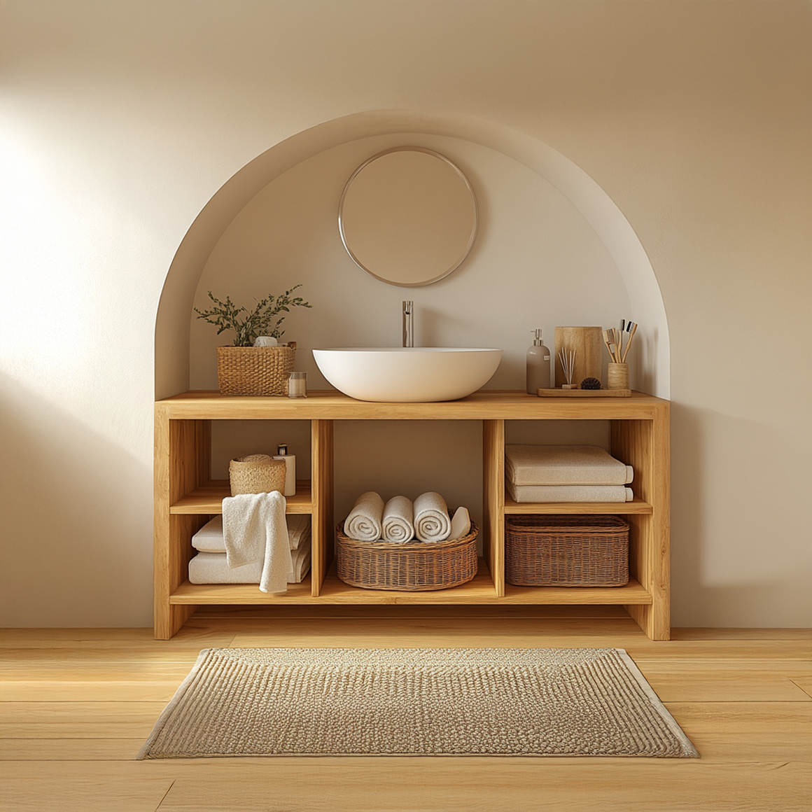 Contemporary Bathroom Storage Cabinet With Simple Open Shelf Layout SINLSABRV206