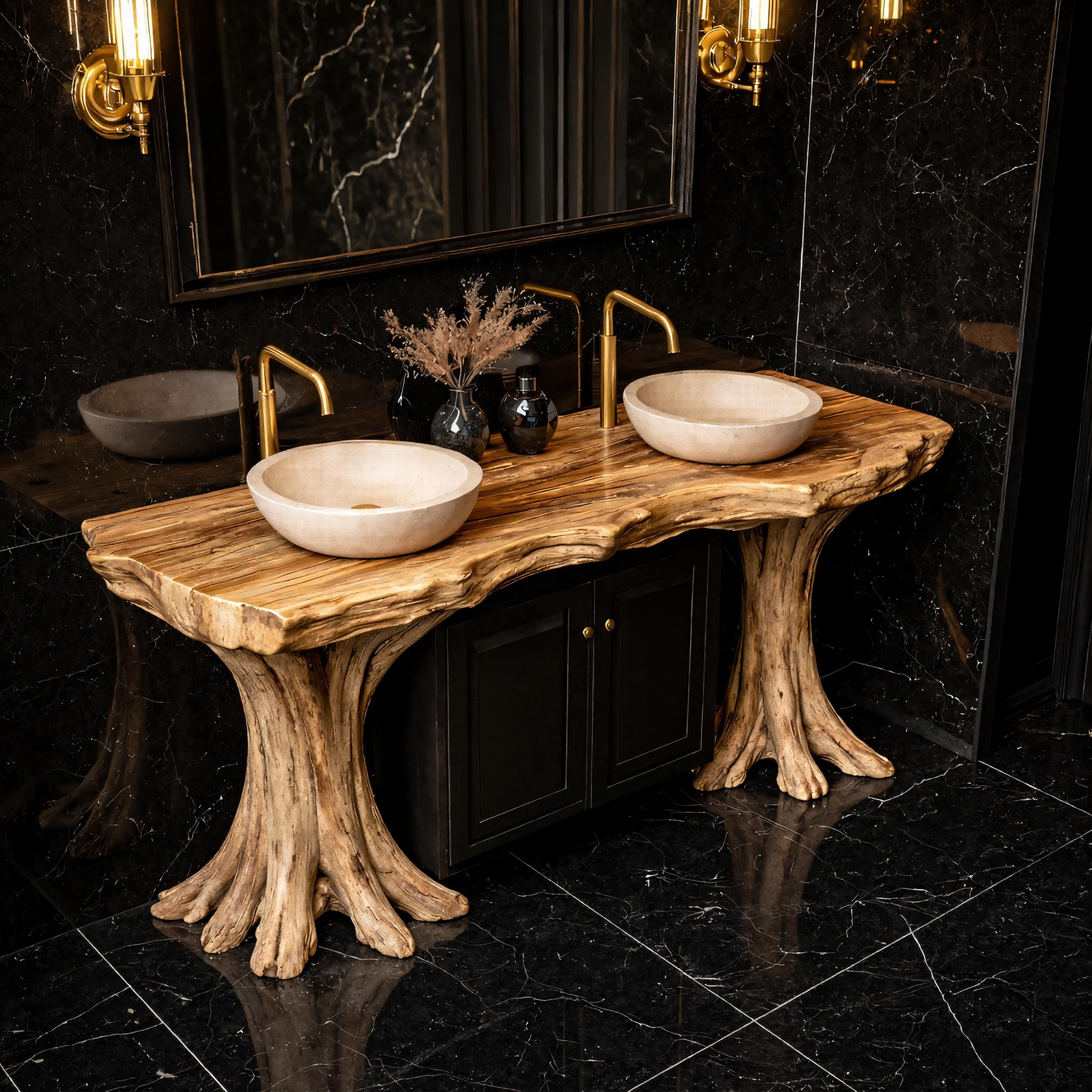 Luxury Organic Solid Wood Bathroom Vanity Tree Base Statement Design SINLKIBRV268