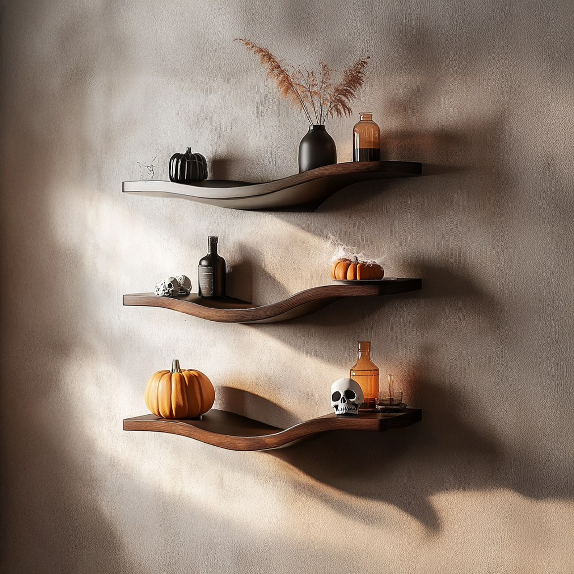 Mid Century Wavy Floating Shelf Halloween Living Room SINLSAWV013
