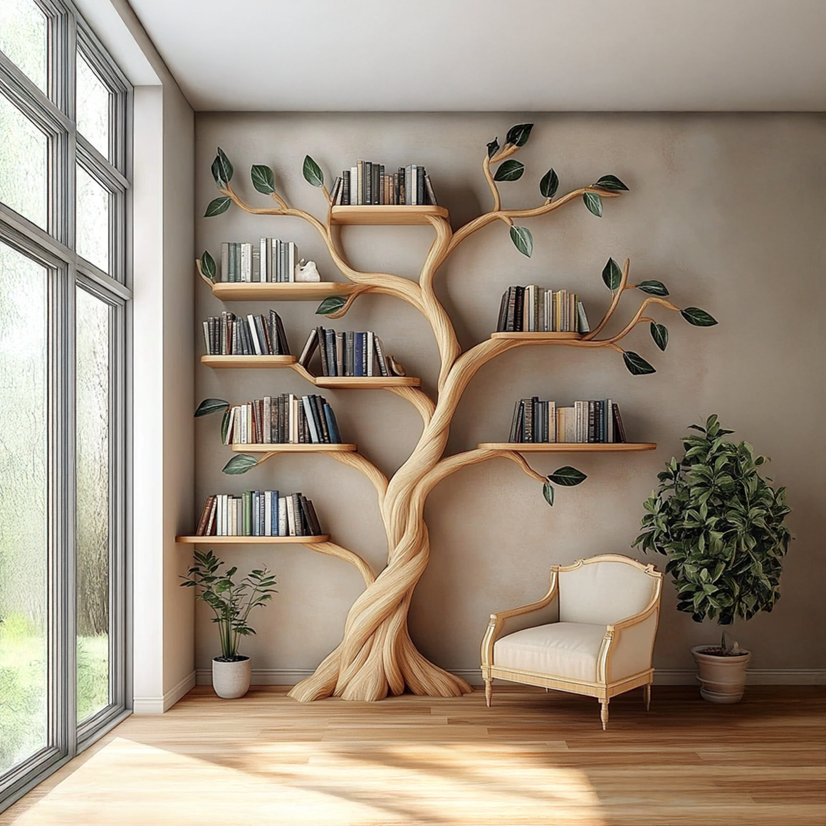Rustic Tree Bookshelf Living Room Artistic Display SINLSATB305