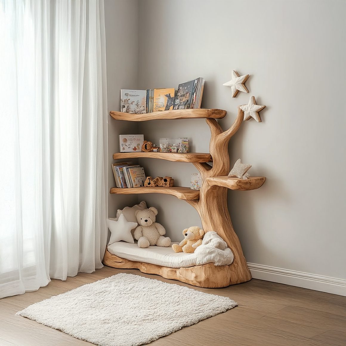 Rustic Tree Bookshelf Nursery Cozy Reading Corner SINLSATB319