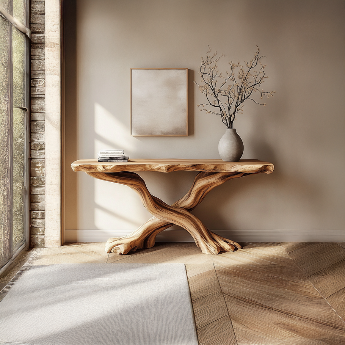 Handmade Console Table Solid Wood Artistic Live Edge Design For Living Room SINLSACS324