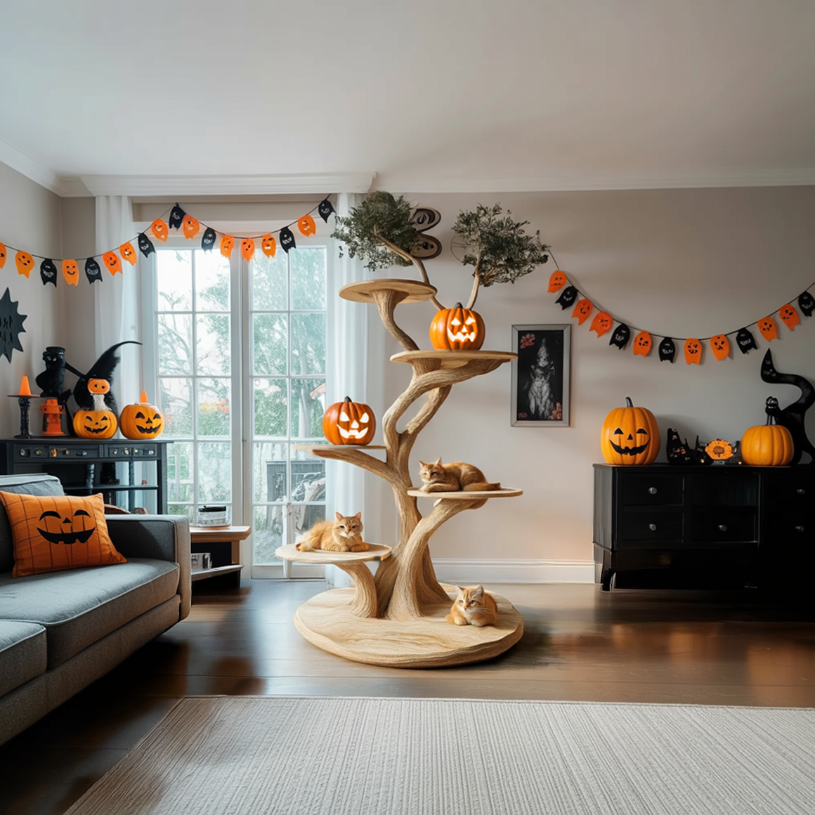 Rustic Halloween Cat Tree Tower Living Room SINLSAHW021