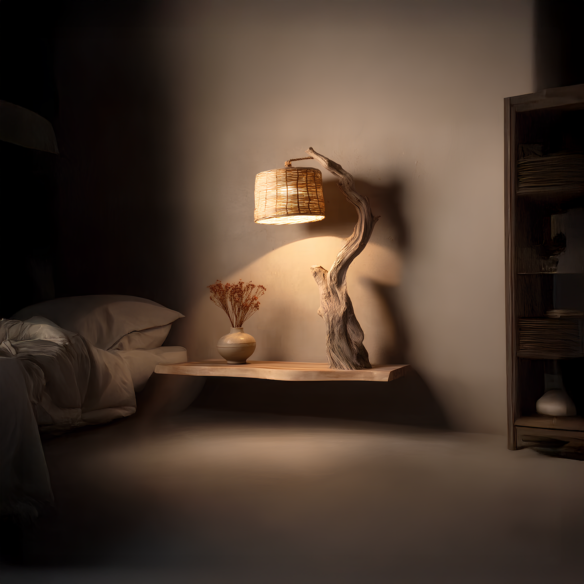 Rustic Tree Nightstand Floating Bedroom Table SINLSAFL109