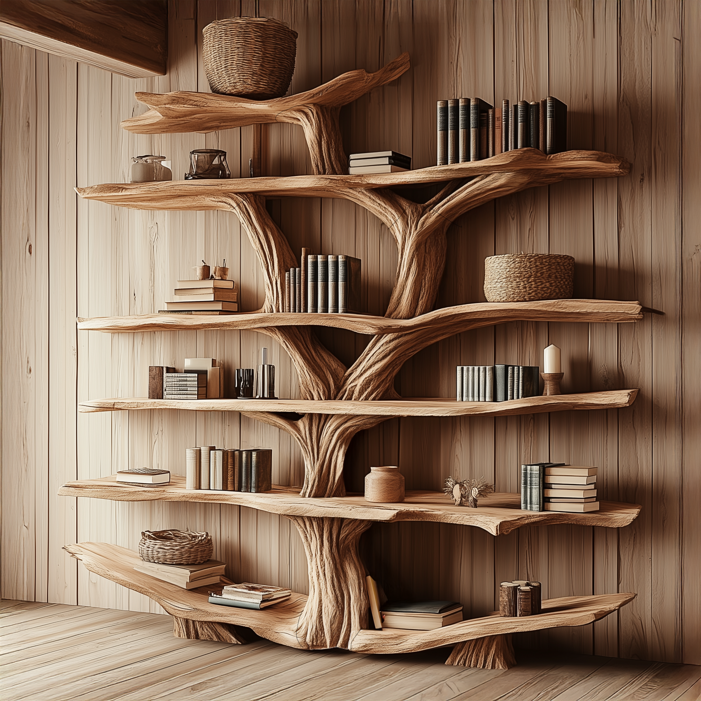 Rustic Wooden Tree Shelf – Perfect Book Storage & Nature-Inspired Decor SINLSATB175