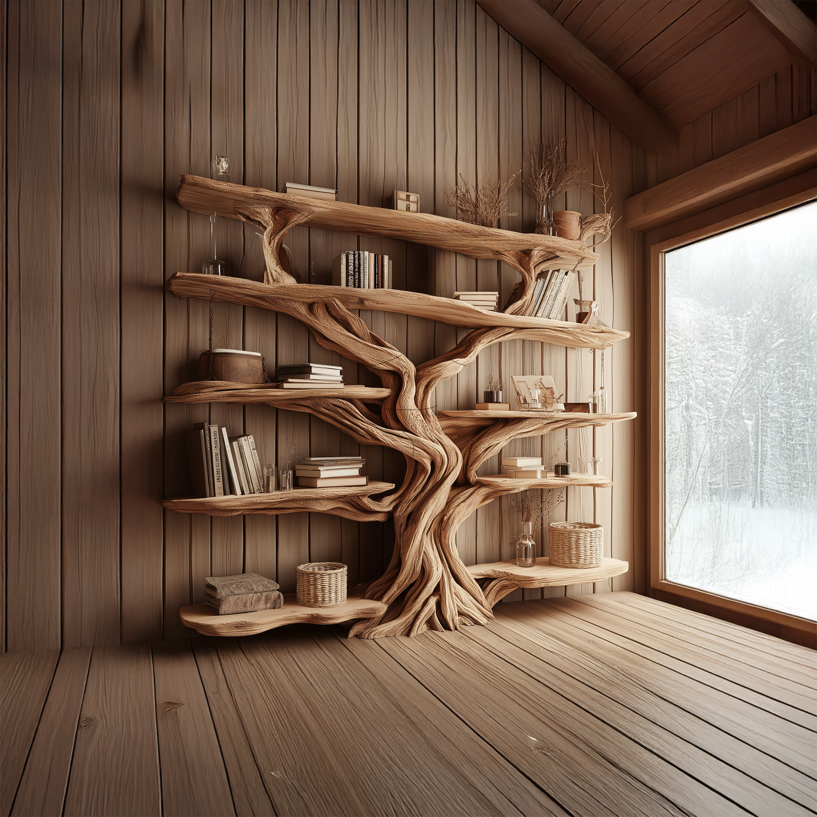 Rustic Tree Bookshelf Entryway Living Room SINLSATB224