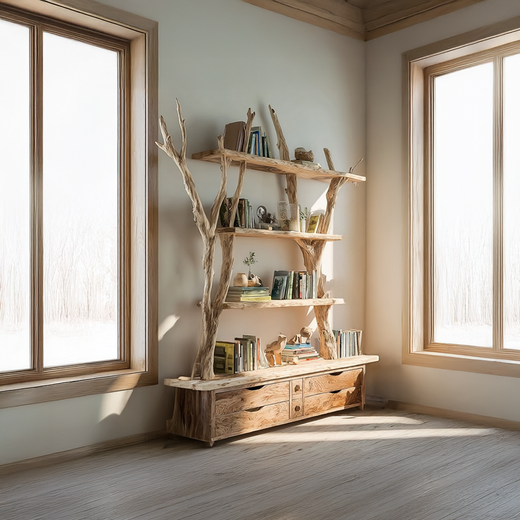 Rustic Tree Bookshelf Storage Living SINLSATB213