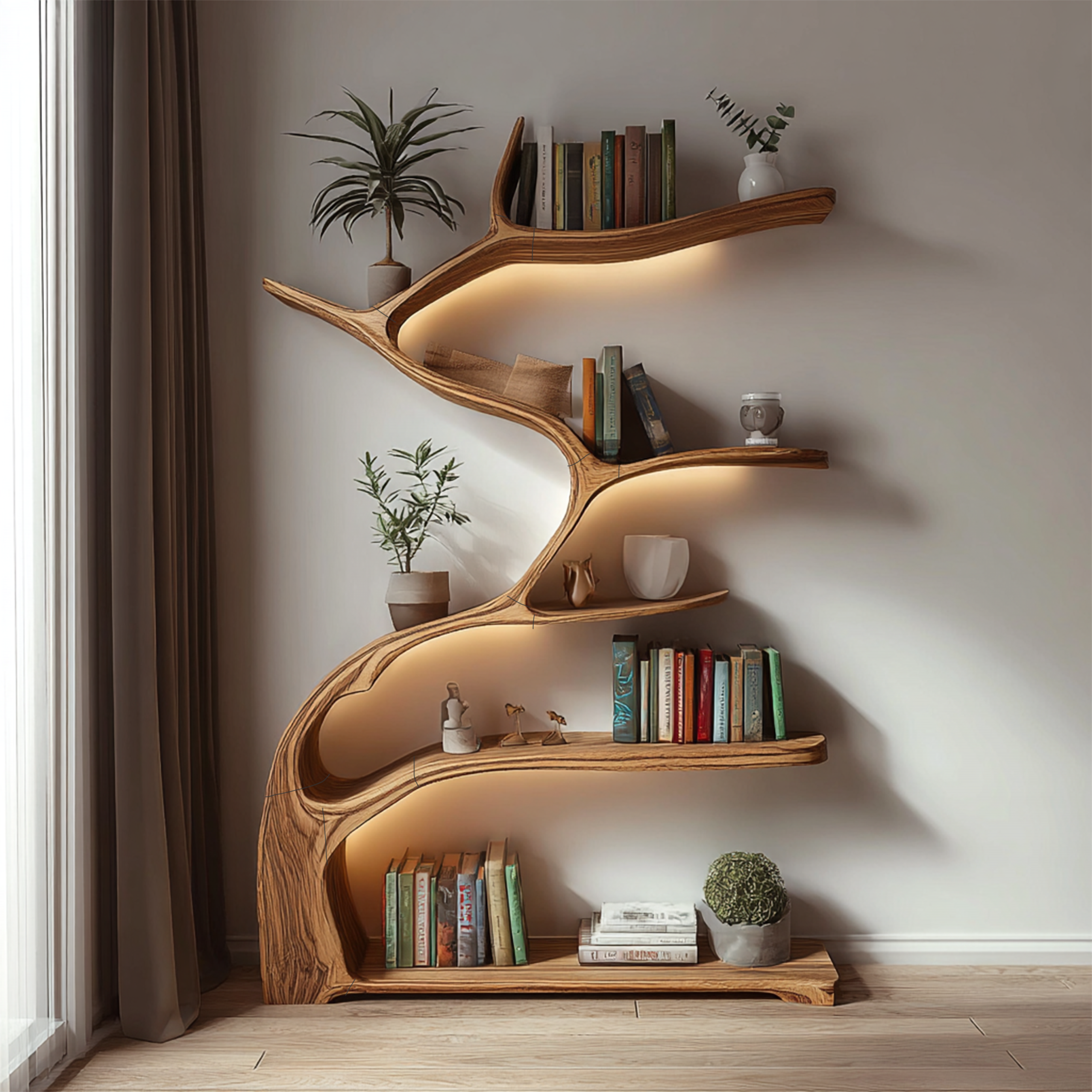 Tree Bookshelf Wooden Live Edge Rustic Farmhouse Gift SINLSATB189