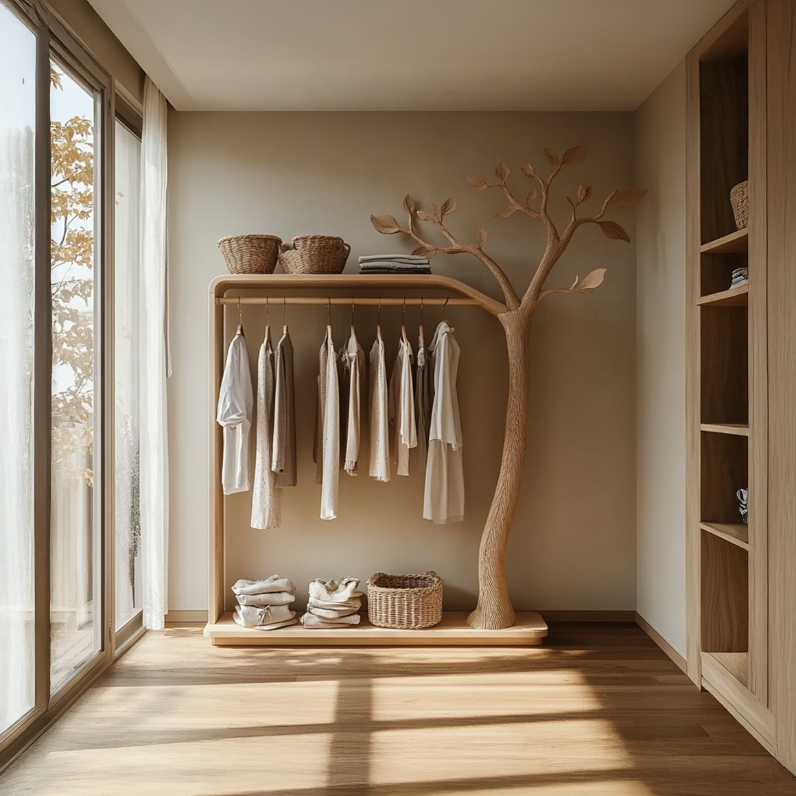 Rustic Tree Clothing Shelf Rack Entryway Bedroom SINLSATCR038