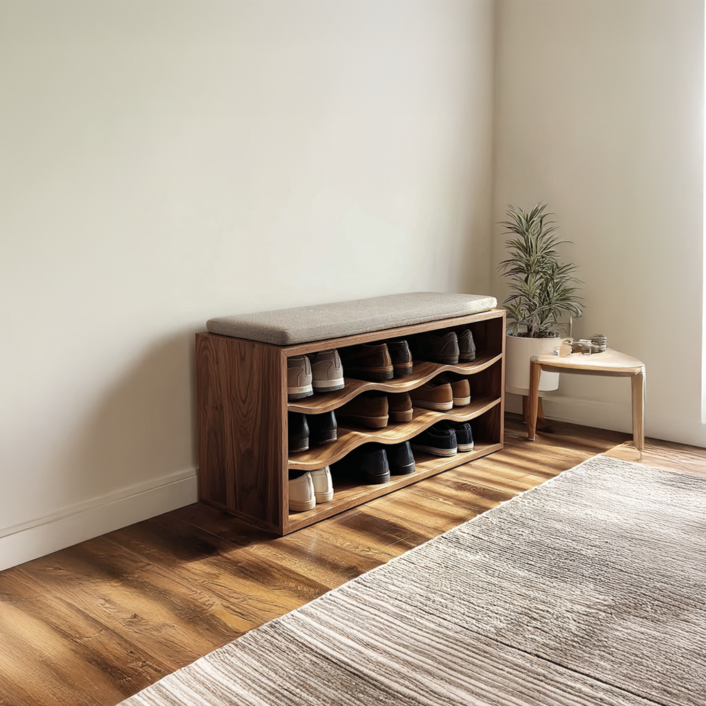 Midcentury Shoe Organizer Bench Entryway SINLSASB036