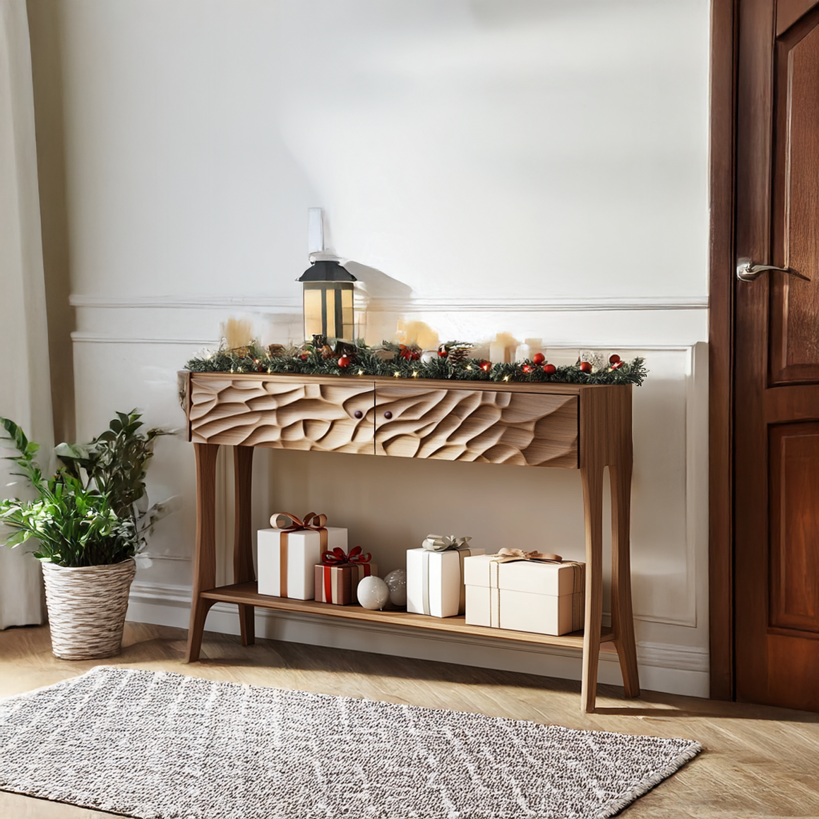 Mid Century Carved Console Table Christmas Entryway Display SINLSACS335