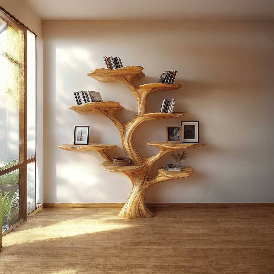 Rustic Mushroom Shaped Tree Bookshelf Living Room Office SINLSATB453