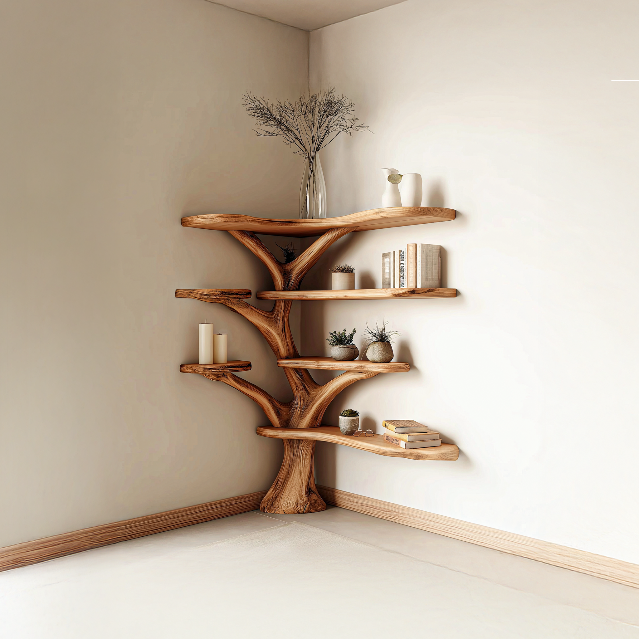Rustic Corner Tree Bookshelf Living Room SINLSATB233