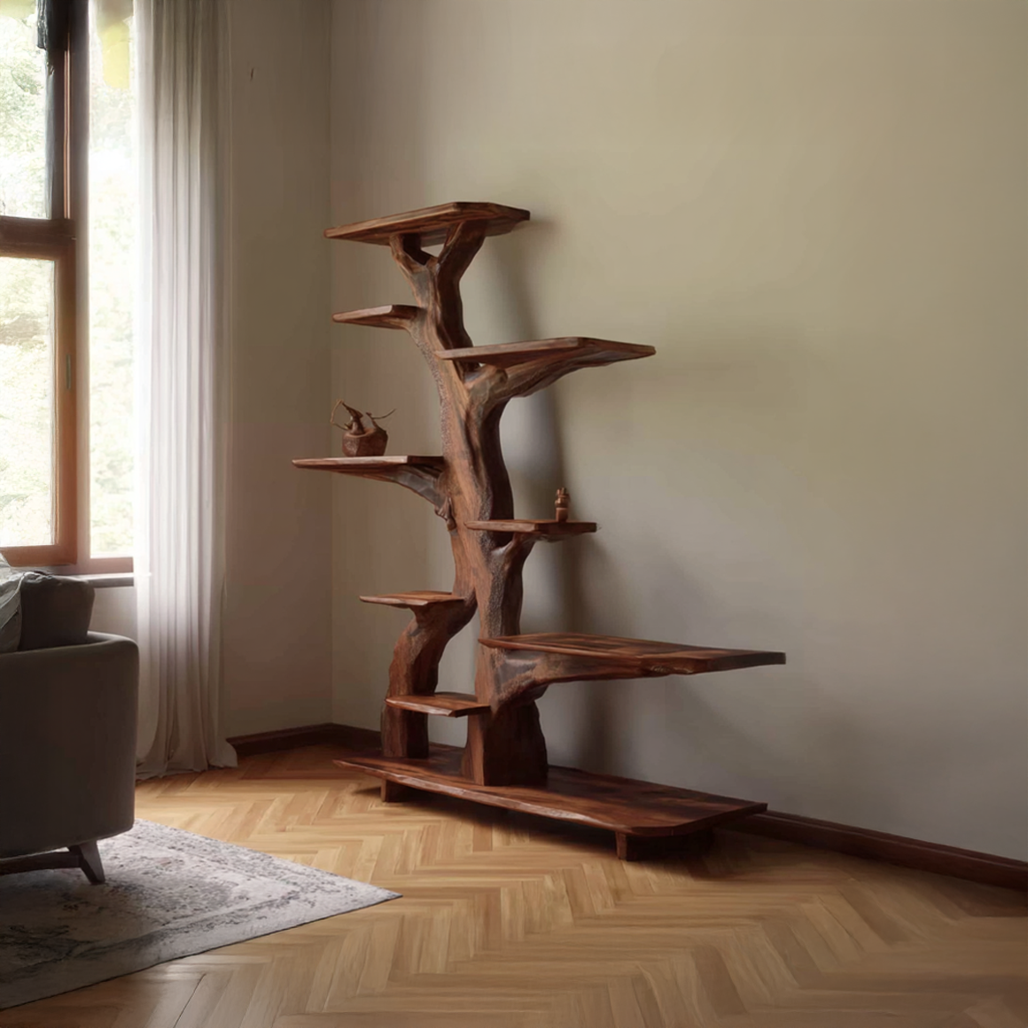 Rustic Free Standing Tree Bookshelf Dining Room Or Living Room SINLSATB450