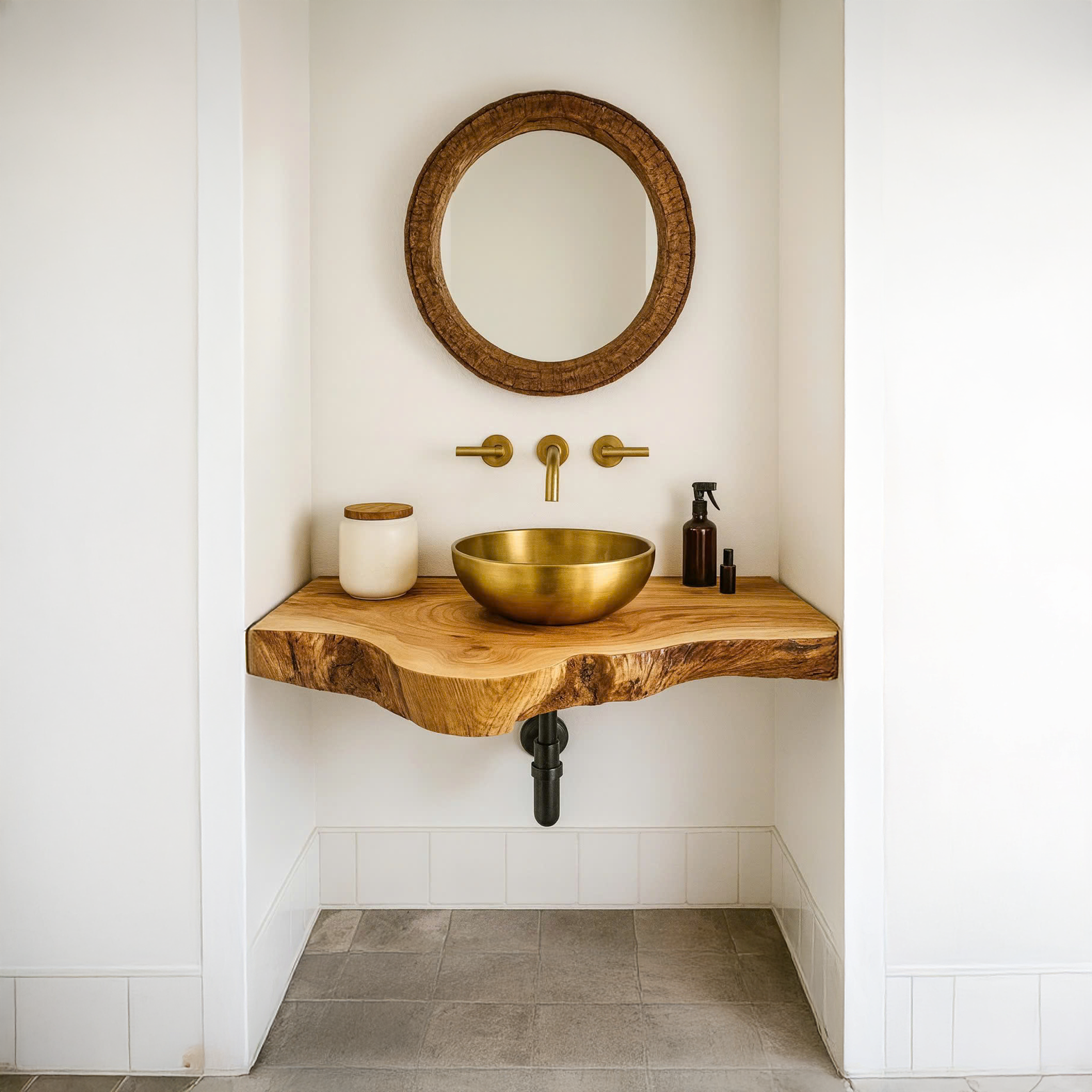 Rustic Floating Shelf Live Edge Vanity Bathroom SINLSABRV097
