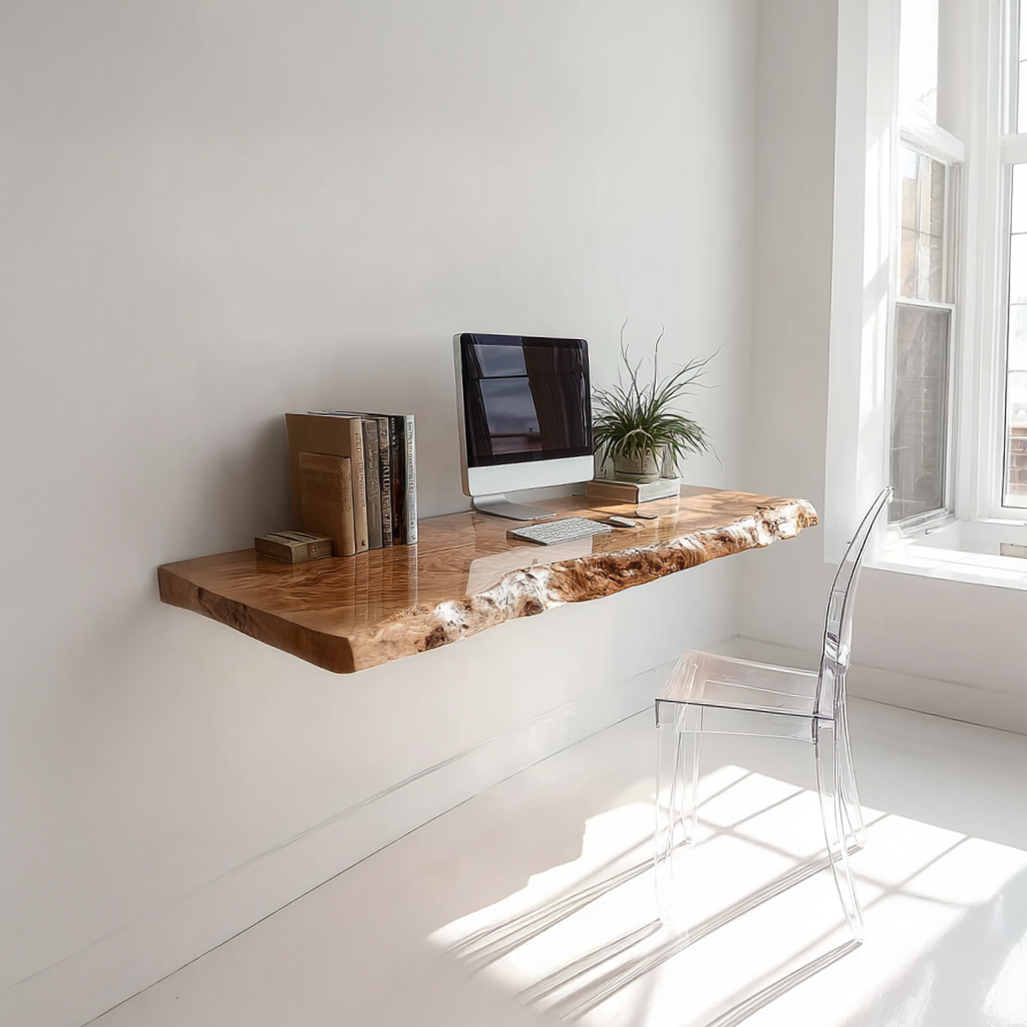 Rustic Live Edge Wall Mounted Desk Office Or Living Room SINLSAFL285