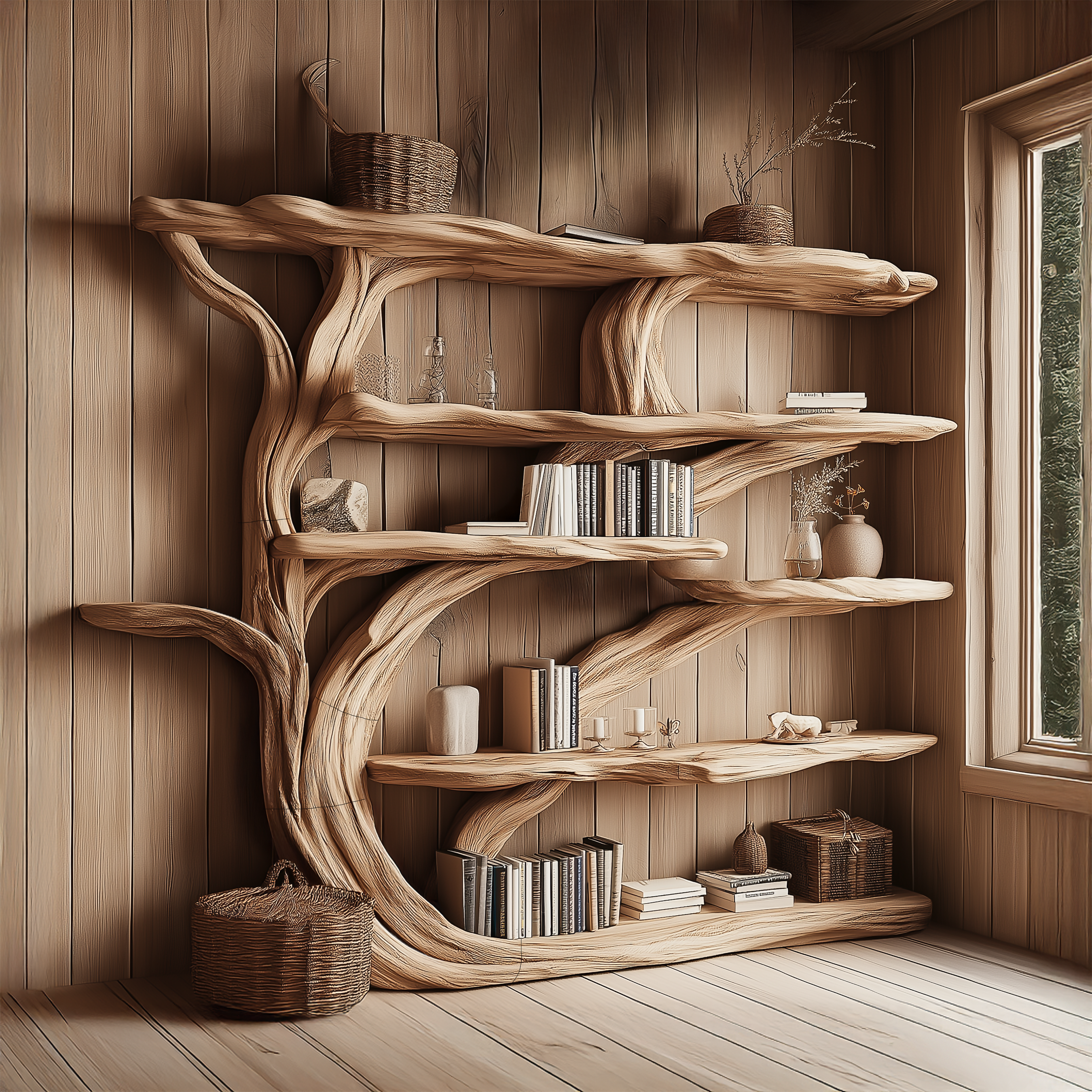 Rustic Book Tree Shelf – Handmade Wooden Bookshelf For Office & Home SINLSATB174