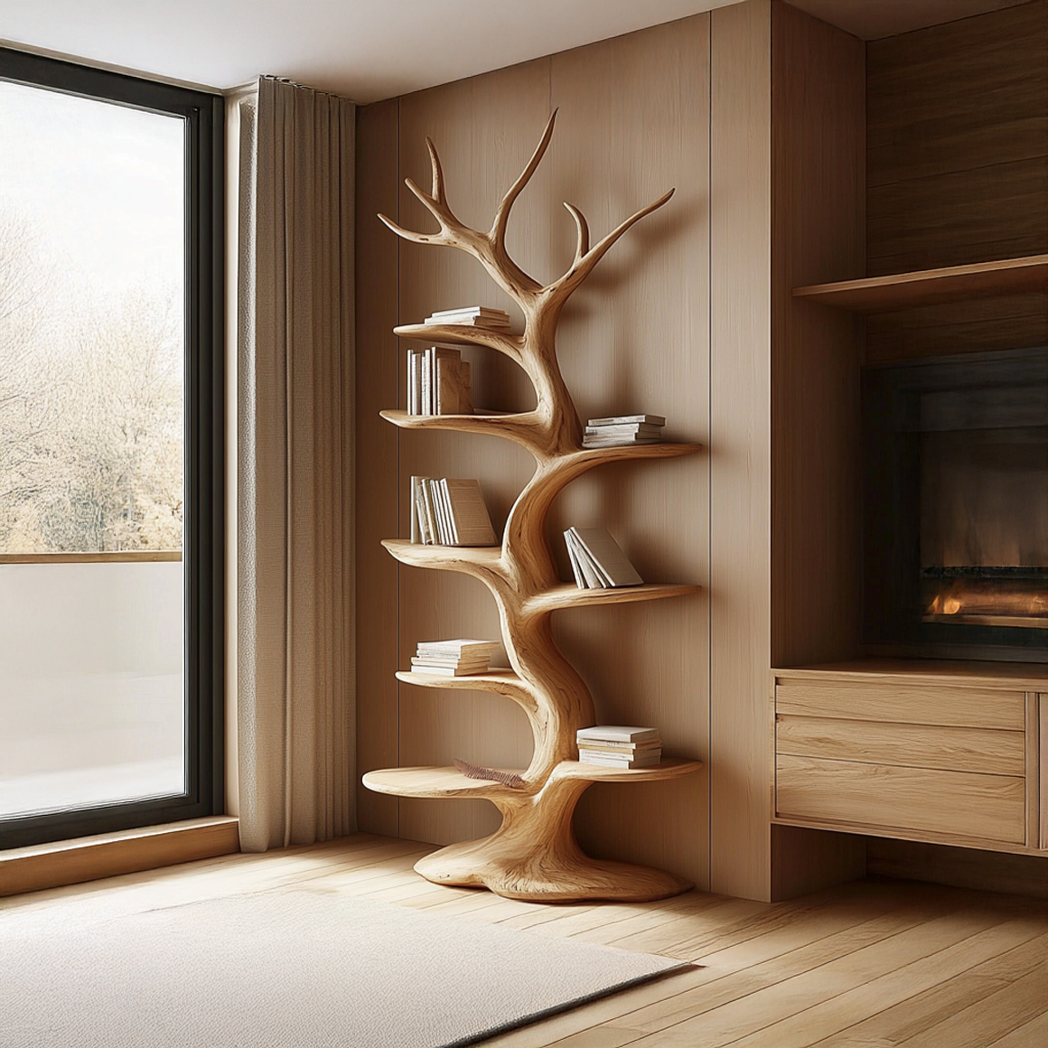 Rustic Tree Bookshelf Living Room Large Wall Unit SINLSATB318