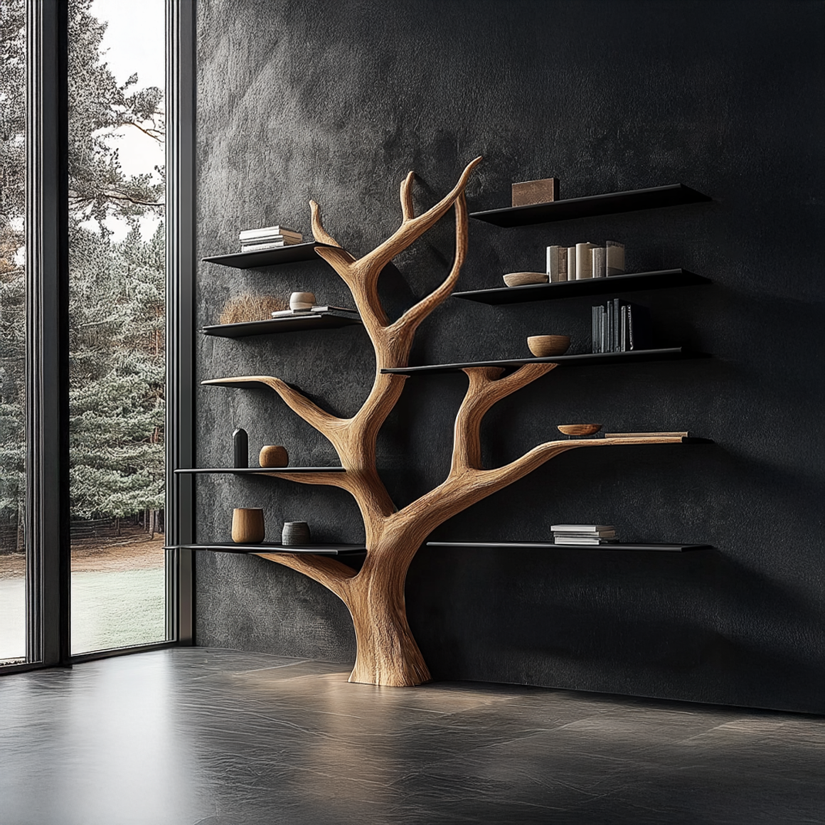Rustic Tree Bookshelf Bedroom Or Living Room Cozy Wall Storage SINLSATB348