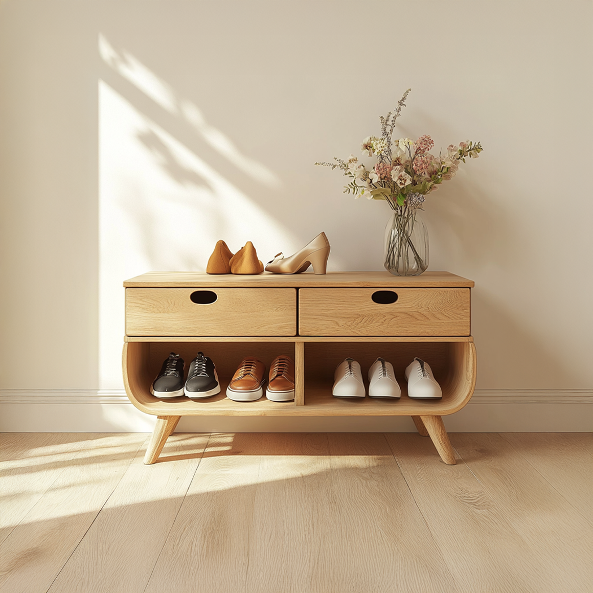 Mid Century Organic Shoe Cabinet Entryway And Living Room SINLSASB065