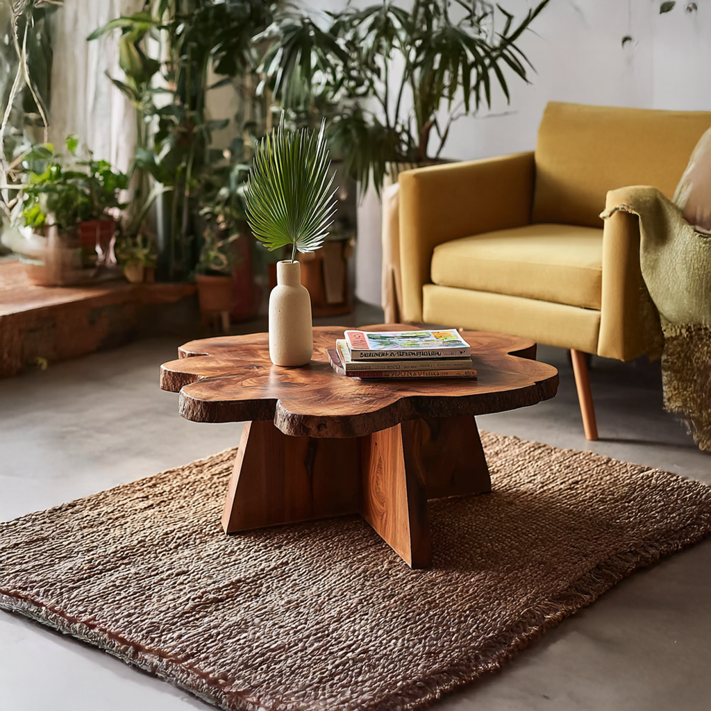 Rustic Live Edge Coffee Table Round Living Room SINLSACF034